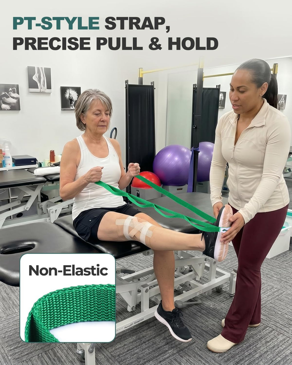 Stretching Strap with Loops & Leg Lifter, Non-Elastic PT-Style Physical Therapy Strap for Knee Replacement Rehab, Hamstring, Calf & Back Stretcher Mobility, Hip, Shoulder & Yoga - view 4