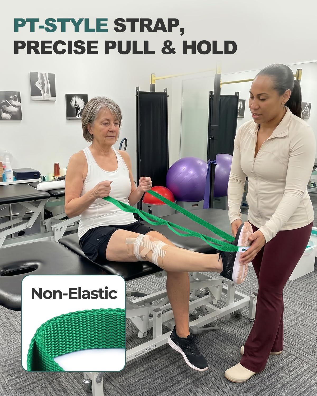 Stretching Strap with Loops & Leg Lifter, Non-Elastic PT-Style Physical Therapy Strap for Knee Replacement Rehab, Hamstring, Calf & Back Stretcher Mobility, Hip, Shoulder & Yoga - view 4