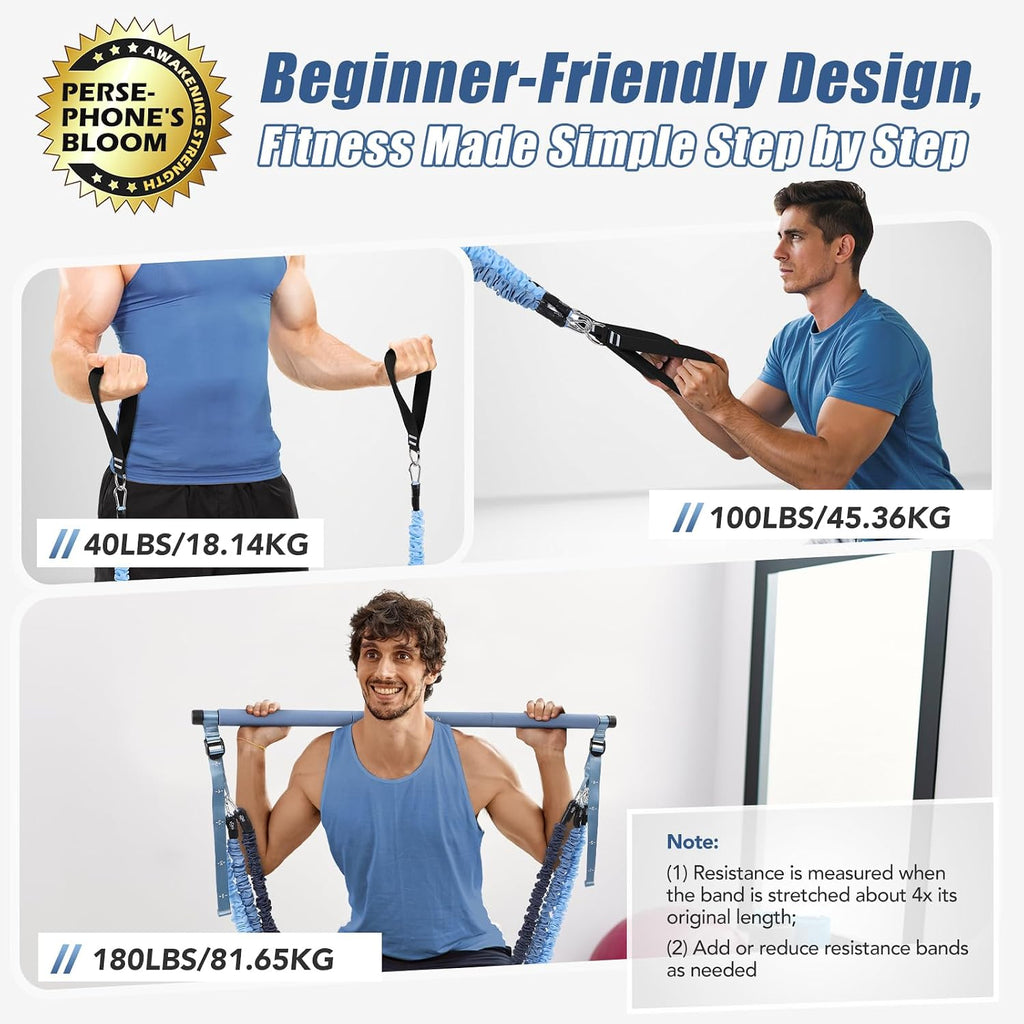Upgraded pilates bar kit with resistance bands natural latex for women & men, heavy-duty stainless steel multifunctional yoga pilates stick for home gym exercise fitness equipment full-body workouts - view 3