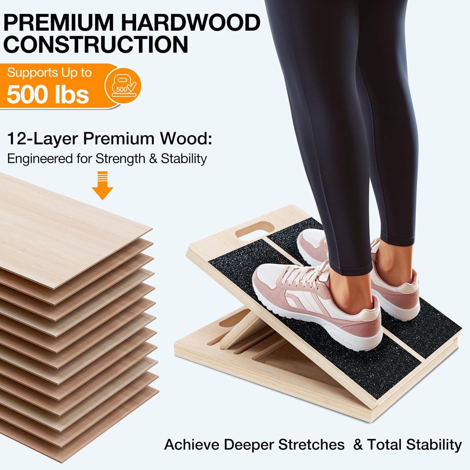 Slant Board for Calf-Stretching - Wooden Incline Wedge Stretcher for Squats, Foot & Ankle Mobility, Portable Fitness Equipment, Balance Block for Heel Stretch - view 3