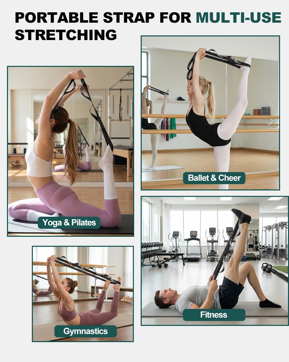 Non-Elastic Stretching Strap with Loops for Physical Therapy & Rehab, Knee Hip Leg ROM Post-Surgery, Yoga Strap for Stretching, Leg Lifter Strap Mobility Aid, Hamstring Calf Back - view 7