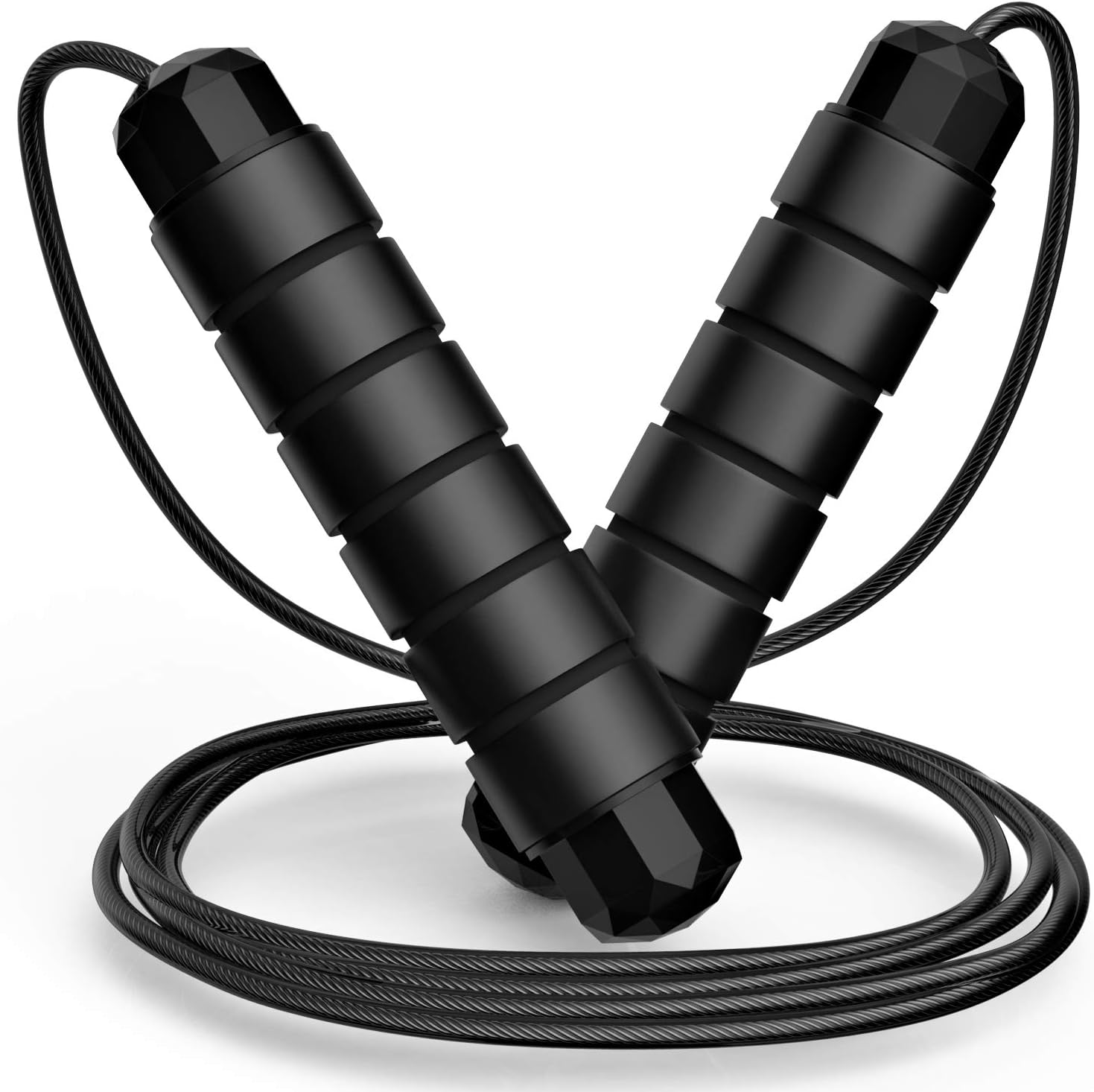 Jump rope, tangle-free rapid speed jumping rope cable with ball bearings for women, men, and kids, adjustable steel jump rope with foam handles for home gym exercise fitness workout equipment & slim body