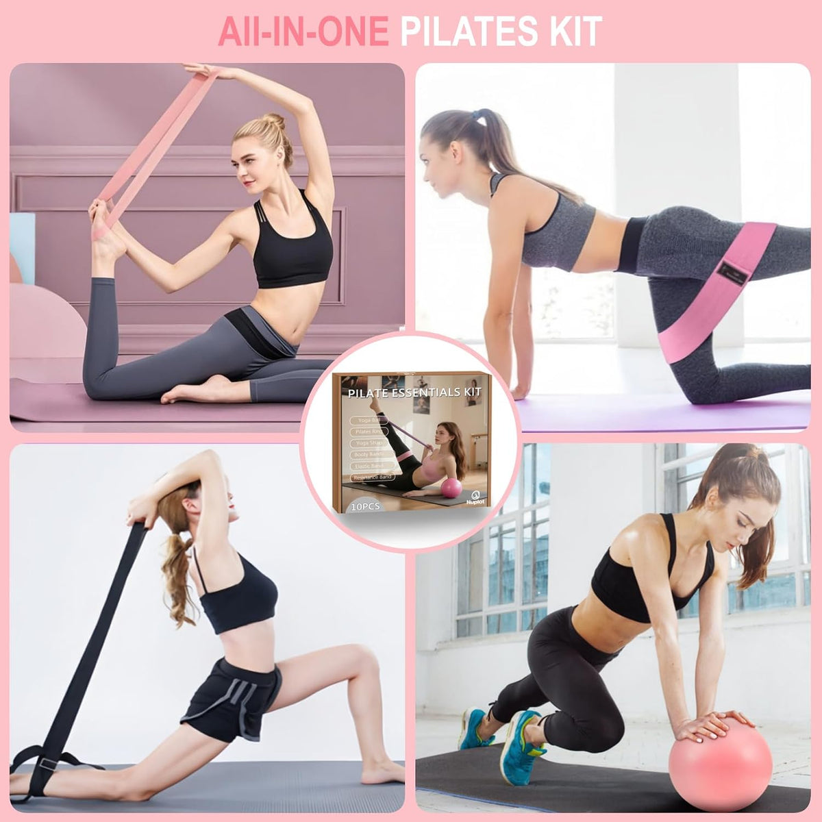 Pilates Equipment, Pilates Kit for Home Workouts, Pilates Essentials Kit for Women, Home Pilates Kit with Pilates Ring and Ball Set, Booty Bands, Figure 8 Resistance Band, Yoga Band - view 6