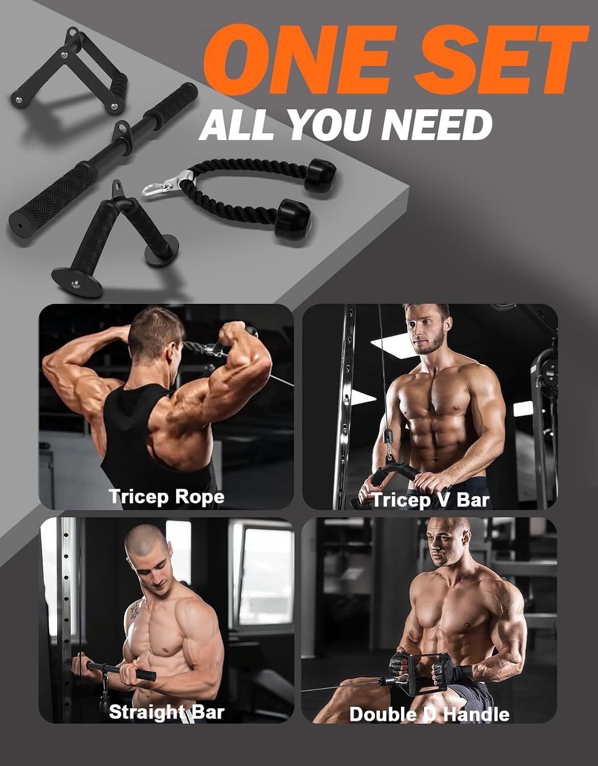 Cable Machine Attachment Set, LAT Pulldown Accessories for Home Gym | 4-Piece Set for Back, Biceps, Triceps and Shoulder Training - view 2