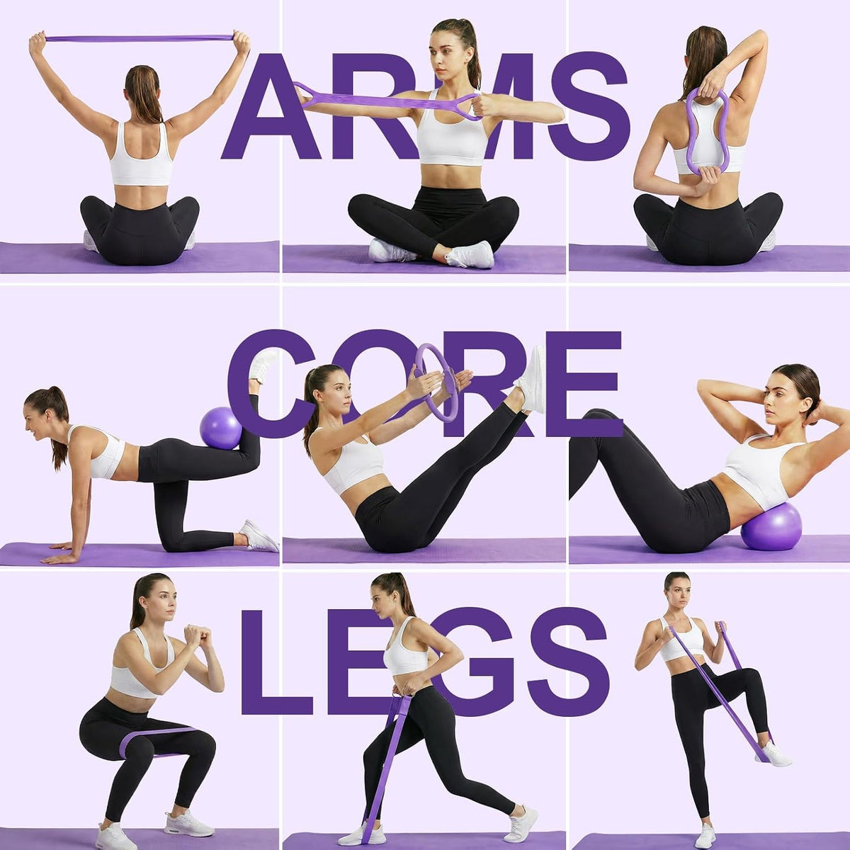 Home pilates ring and ball set for women with 5 resistance bands 13 inch magic circle workout starter kit for beginners full body toning 15 min daily routine - view 5