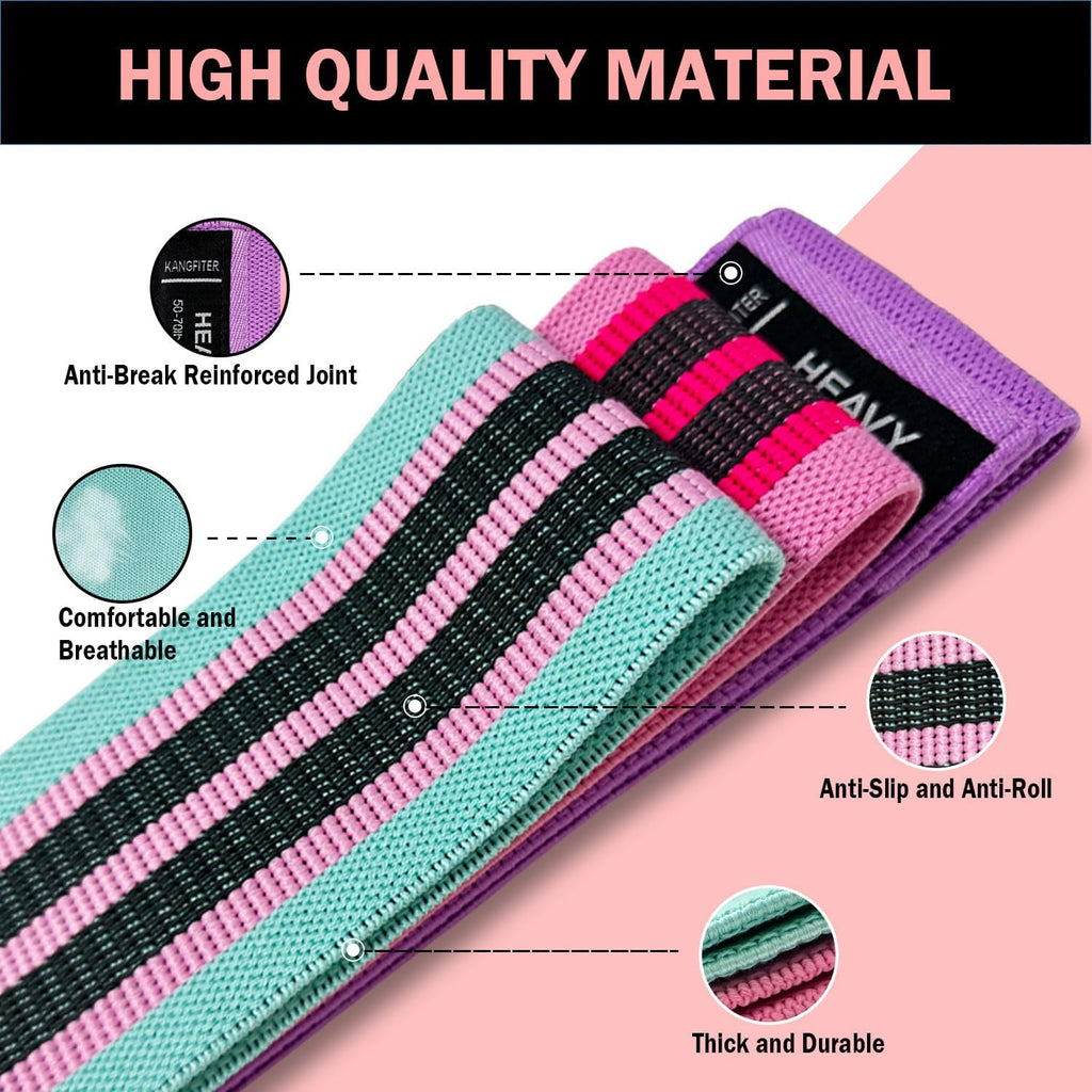 Non-Slip Fabric Resistance Bands for Working Out 3 Levels | Loop Exercise Bands for Booty Leg Butt Glute Hip, Elastic Stretch Workout Bands for Women Men Home Gym Fitness Yoga Pilates - view 3