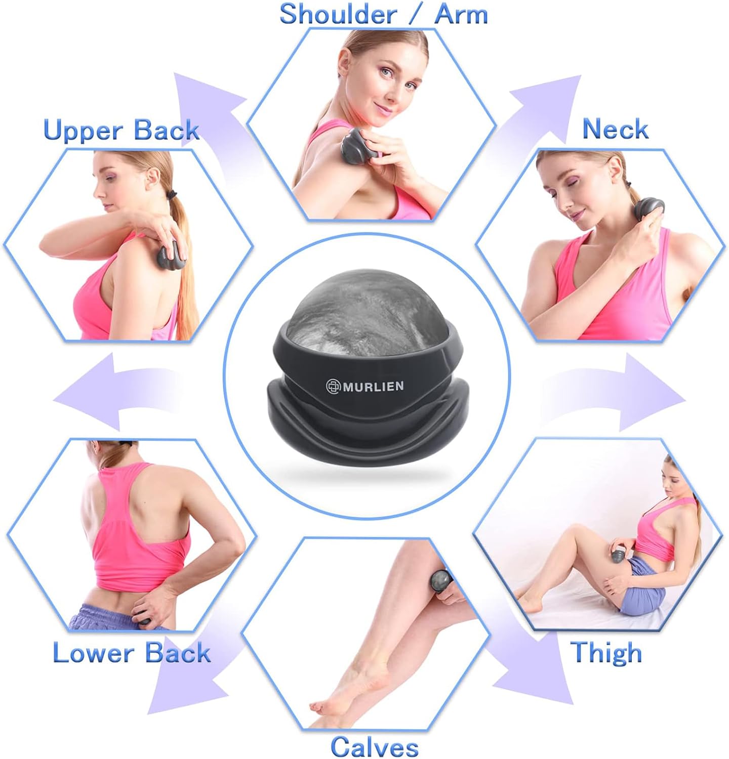 Massage roller ball, tight and sore muscles relief, manual massager, alleviating shoulder, arms, back, legs, calves or muscle tension - gray - view 4