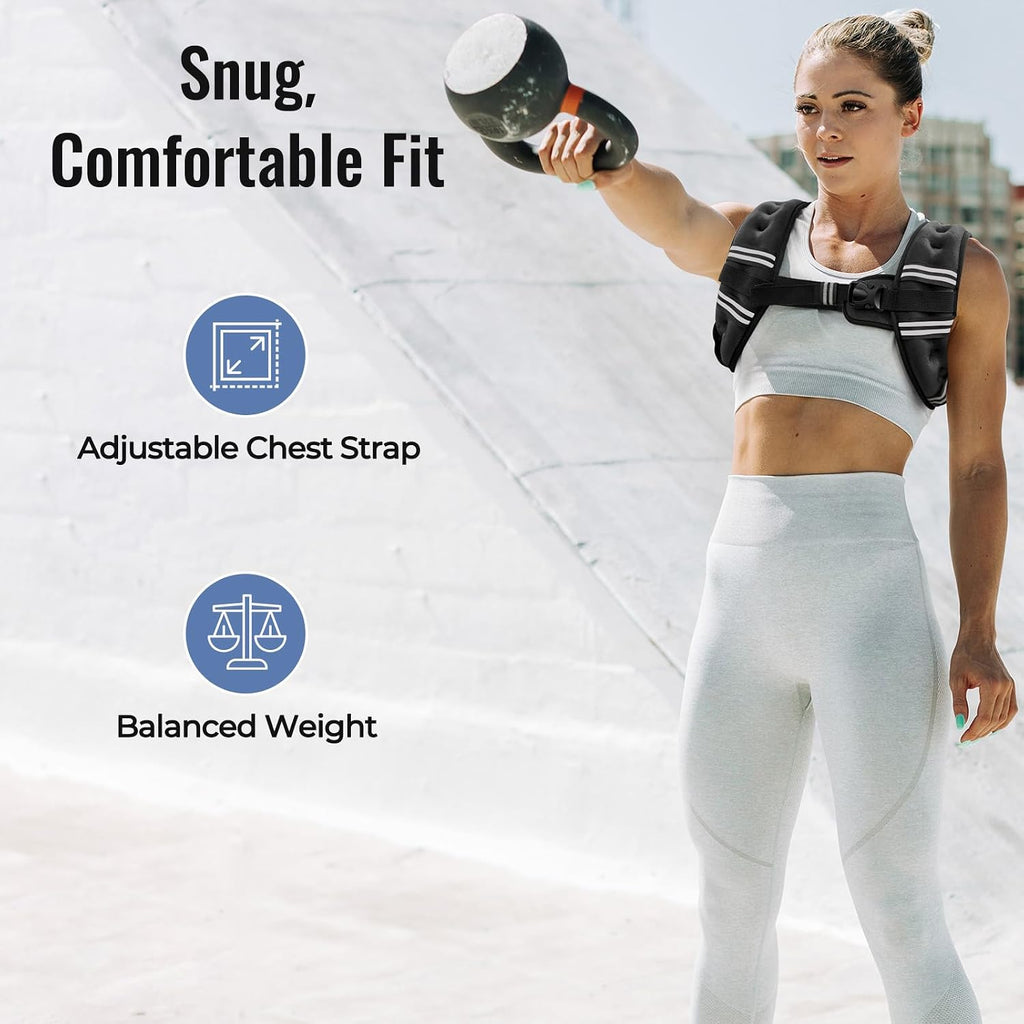 Weighted vest, 6lb/8lb/10lb/12lb/15lb/18lb/20lb/24lb/30lb for men women, reflective stripe adjustable buckle, comfortable durable rucking vest for walking running strength training - view 3