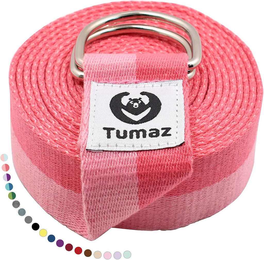 Yoga Strap for Stretching with Adjustable D-Ring, 6/8/10 ft | Adjustable D-Ring | Soft Cotton Blend | 15+ Colors | Non-Elastic Yoga Belt for Pilates Stretching & Physical Therapy