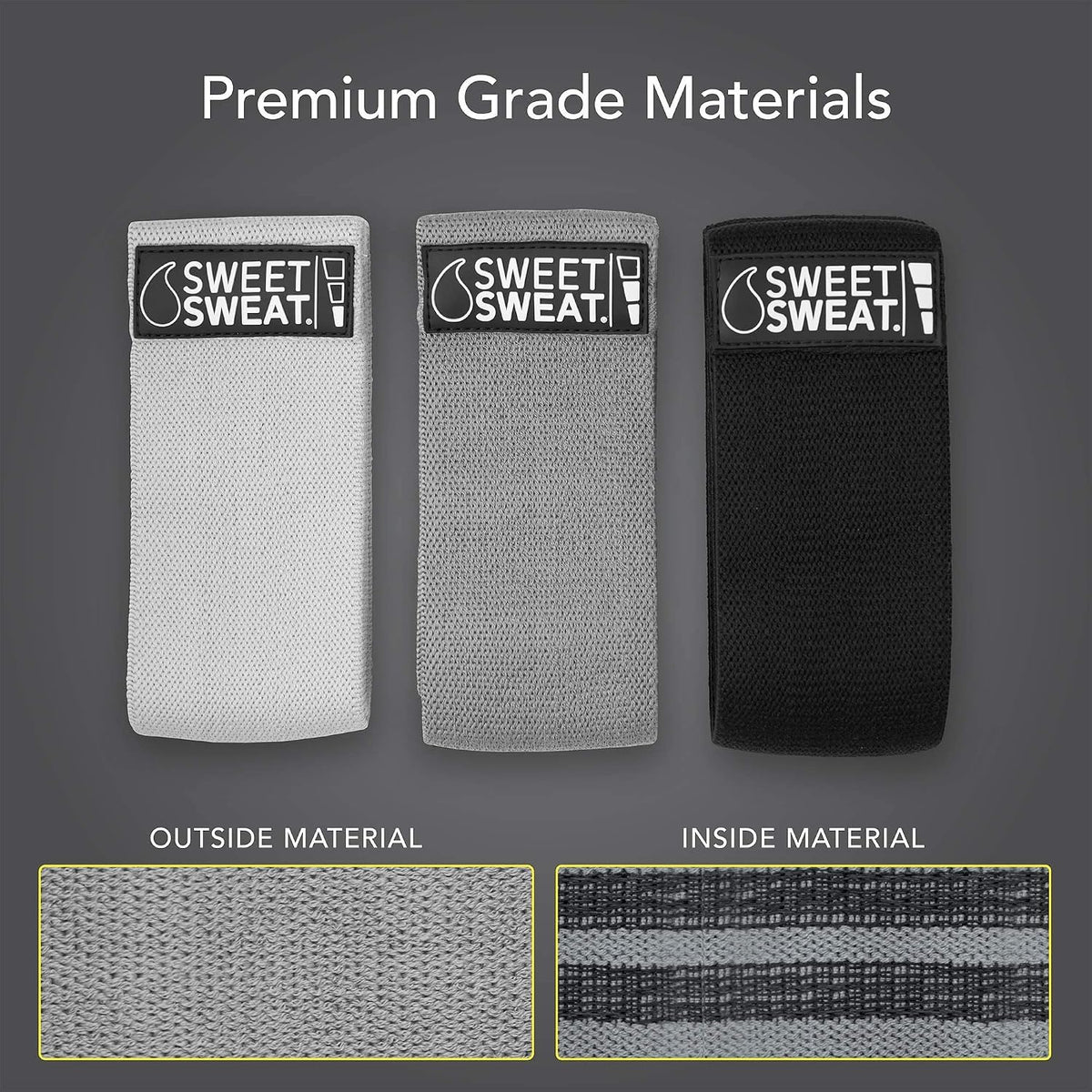 Sweet Sweat Hip Bands with 3 Levels of Resistance | Non-Slip Fabric Booty Bands for Squats & Lunges | Includes Free Mesh Carrying Bag - view 2