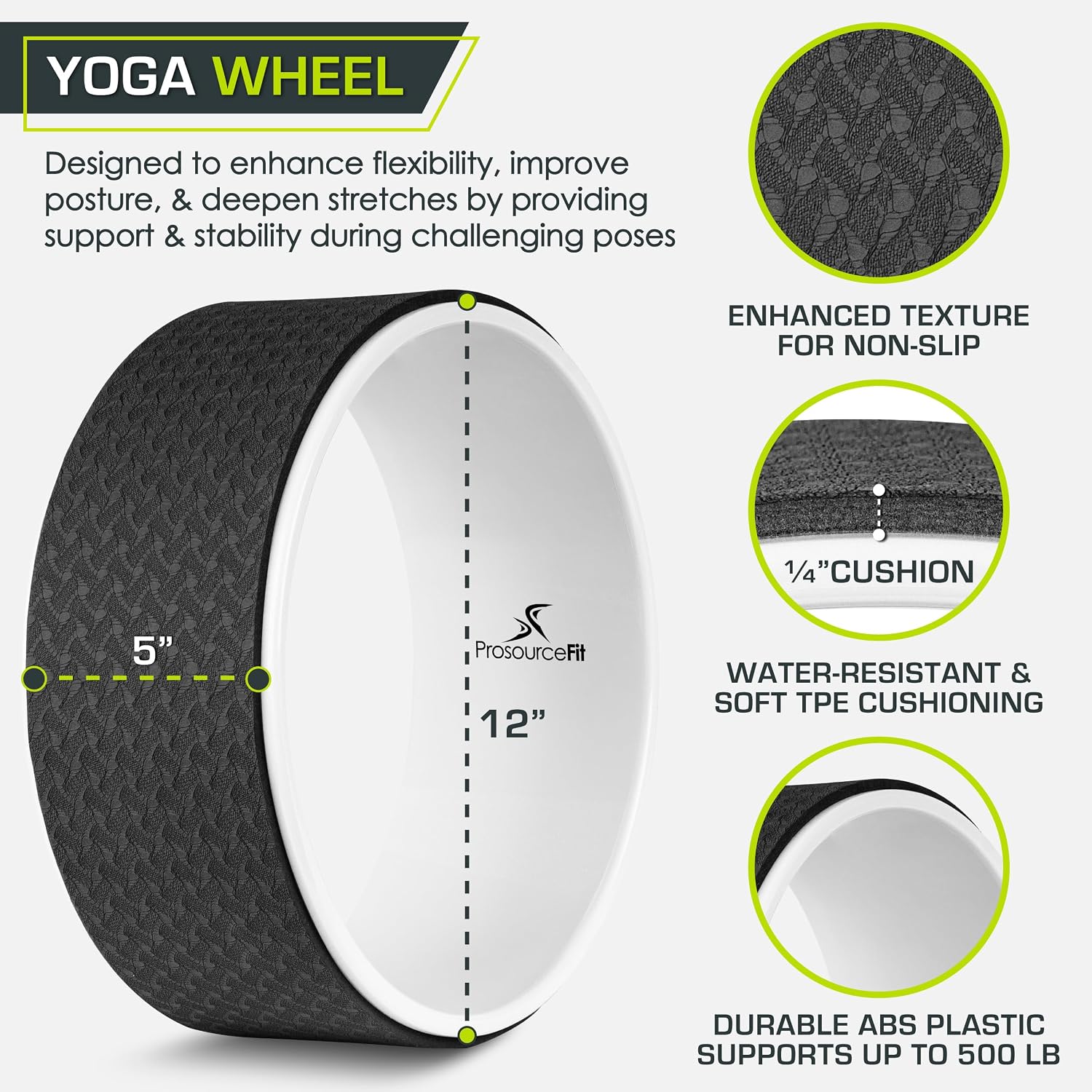 Yoga wheel prop 12" for improving yoga poses, backbends, flexibility, balance, stretching, relaxation - view 2