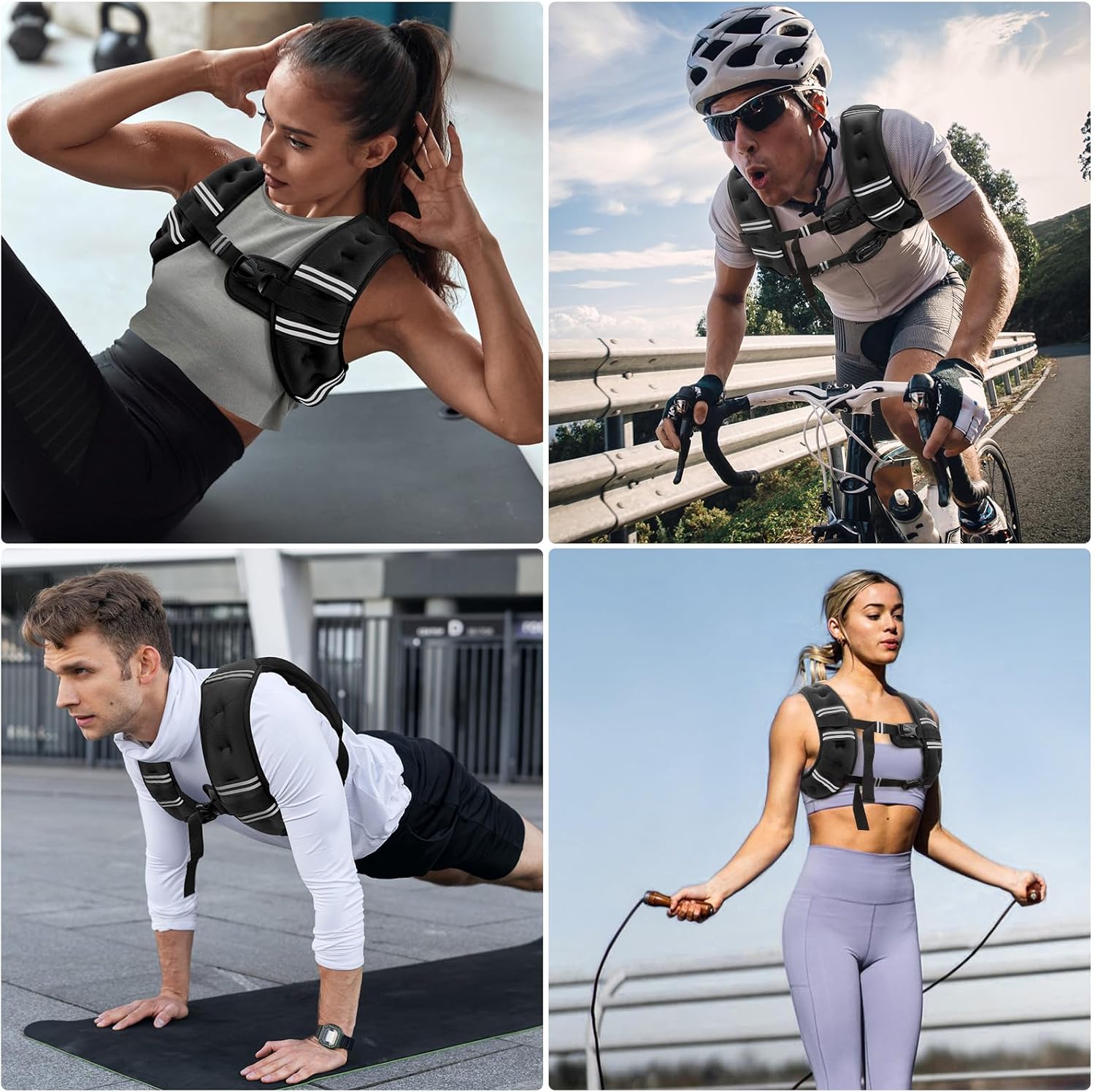 Weighted vest, 6lb/8lb/10lb/12lb/15lb/18lb/20lb/24lb/30lb for men women, reflective stripe adjustable buckle, comfortable durable rucking vest for walking running strength training - view 7