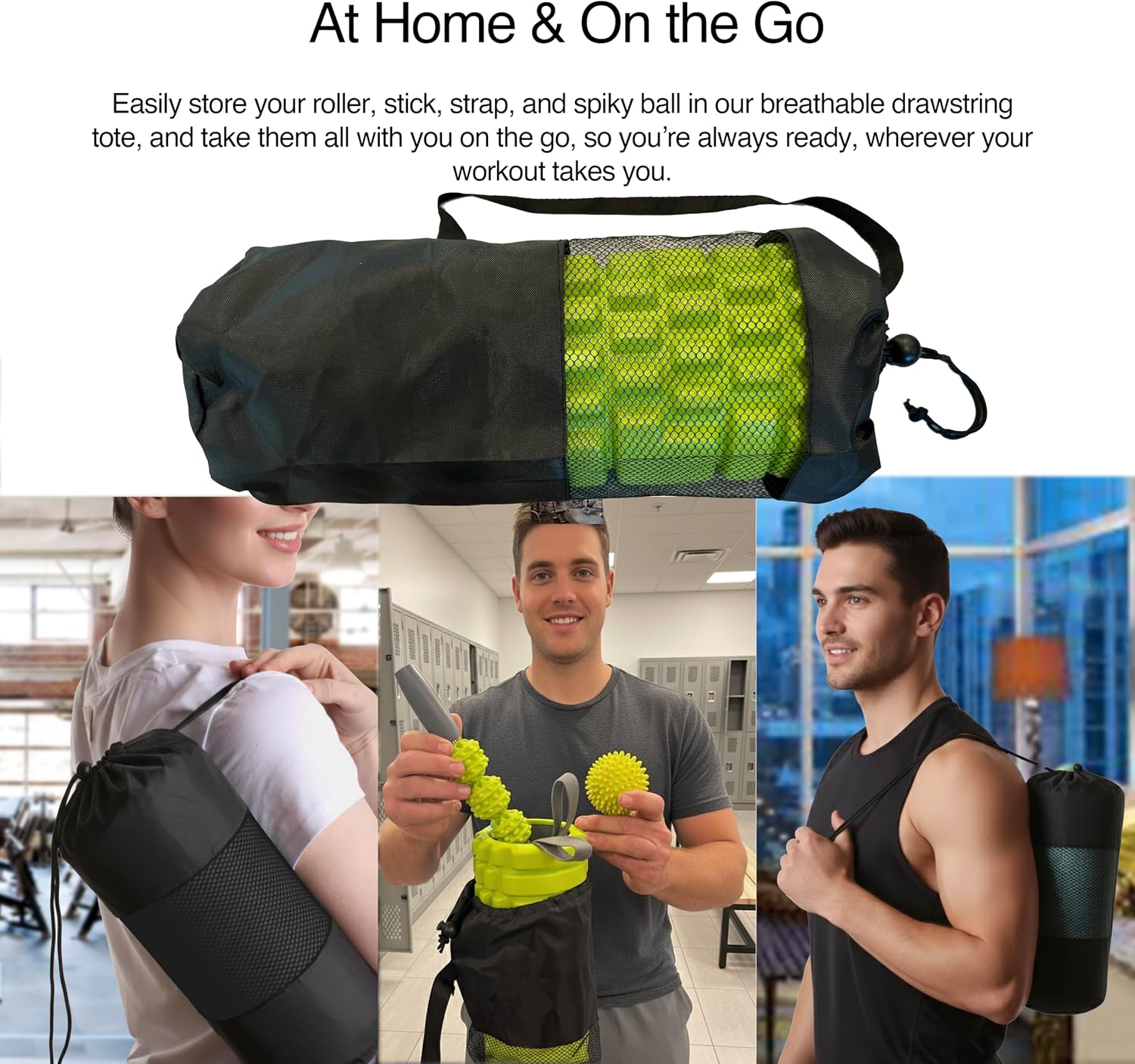 5-in-1 Massage Set, Complete Mobility Kit for Workout Recovery | Deep Tissue Roller for Legs, Spikey Foot Ball, Hamstring Stretch Strap, Quad Roller Stick, Carry Bag - view 6