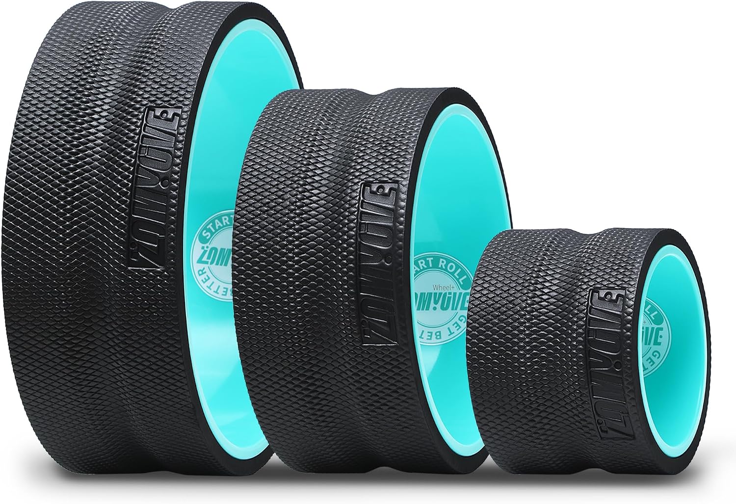 3 pack back roller - yoga wheel for back pain relief & stretching, back wheel for deep tissue massage, foam roller for physical therapy & exercise | blue