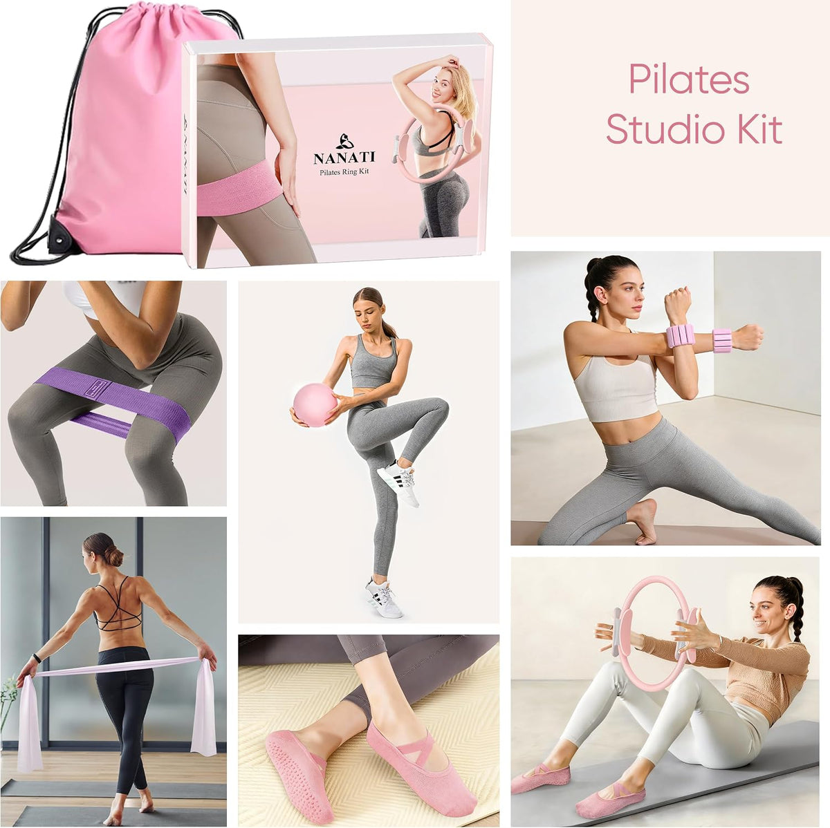 Pilates Kit, Home Pilates Workout Kit for Women, Pilates Equipment with 14.5" Pilates Ring and Ball, Resistance Bands, Ankle Weights, Sliders & Grip Socks for Home Workouts - view 2