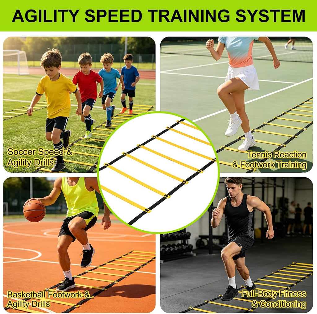 20-Ft Agility Ladder - 12 Rung Speed Training Kit | Adjustable Rungs & Carry Bag. Pro Footwork Gear to Enhance Athletic Performance & Quickness for Soccer, Football & Basketball - view 7