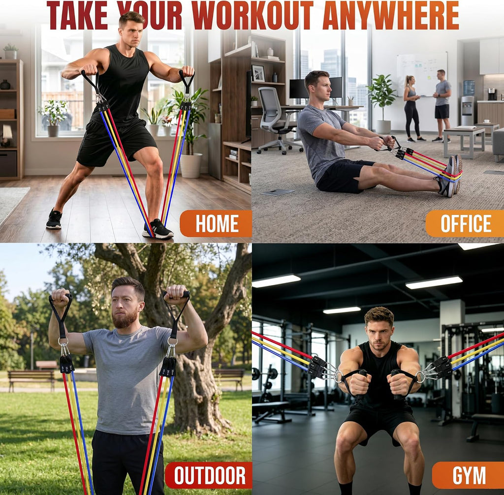 Resistance Bands, Exercise Bands with Handles, Workout Bands for Working Out, Fitness Bands Set for Home Gym Full Body Strength Training, Muscle Tone, Yoga & Stretching - view 7