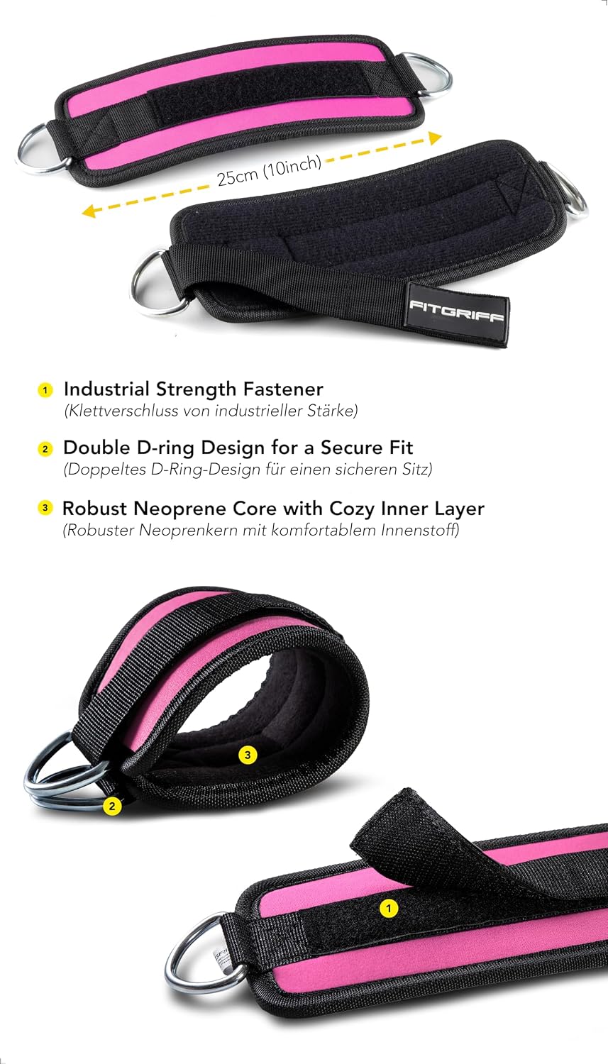 Ankle Straps V1 for Cable Machine (2 Pieces) - Gym Workout Equipment - Leg Pulley Attachment, Kickback Straps - view 3