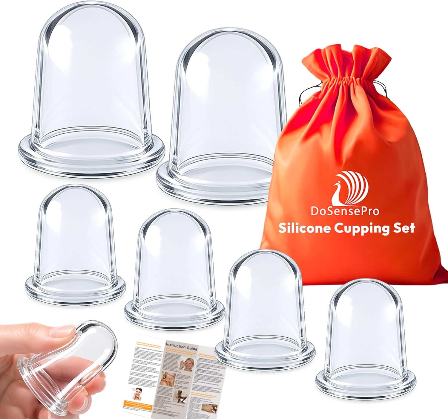Silicone cupping set, 6 massage cups, 2 sizes, for pain relief | massage therapy cups for arthritis and pain relief, anti-aging and cellulite; cupping kit for relaxation and muscle recovery