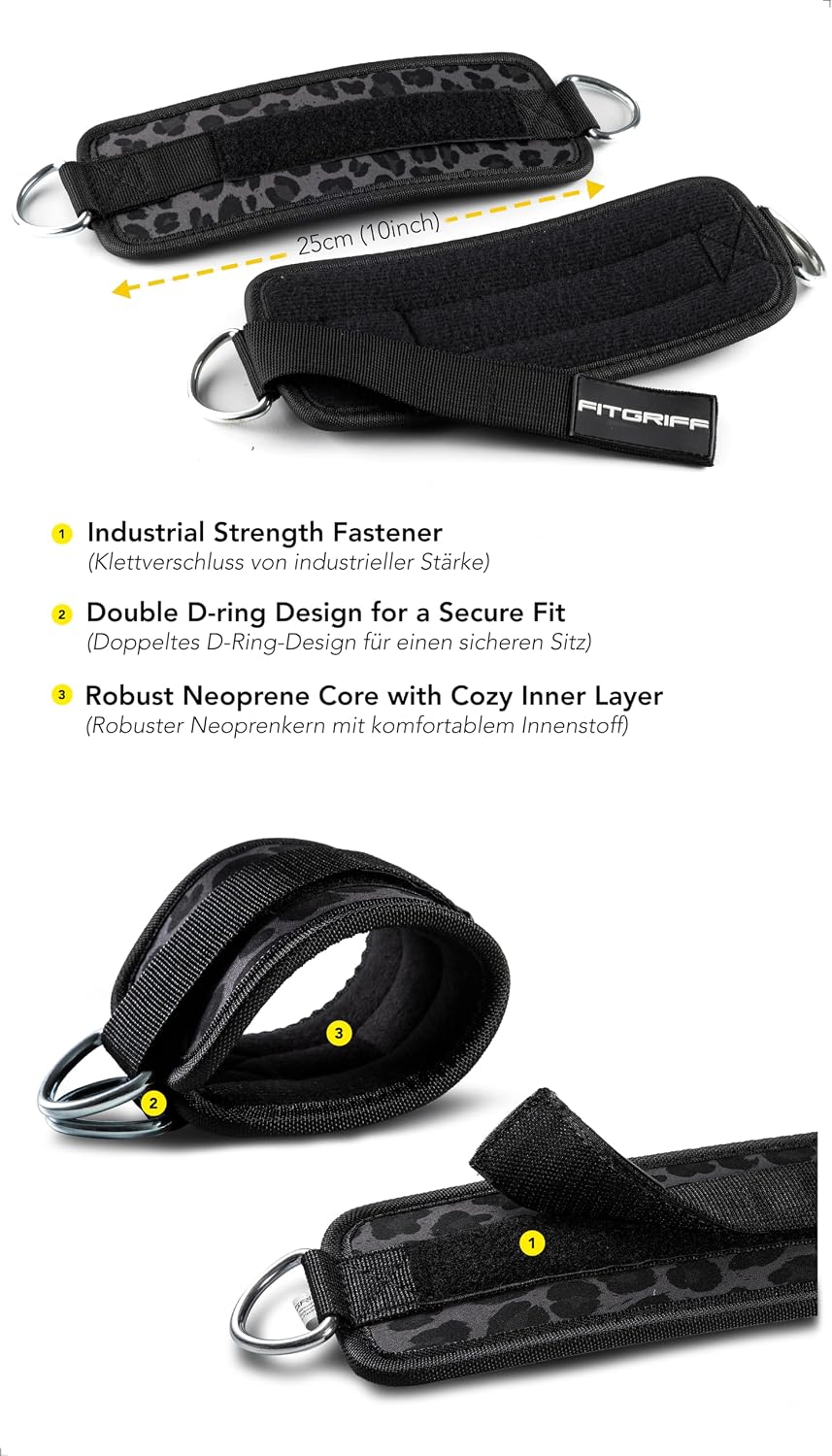 Ankle Straps V1 for Cable Machine (2 Pieces) - Gym Workout Equipment - Leg Pulley Attachment, Kickback Straps - view 3