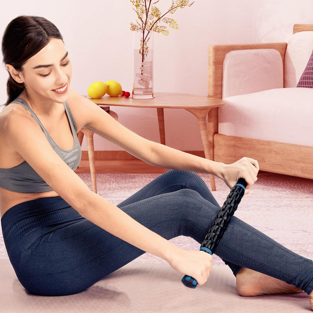 Professional 9-Roller Deep Tissue Massage Stick - Portable Muscle Recovery Roller for Athletes, Relieves Post-Workout Soreness & Leg/Back Pain - Portable Physio Tool (Blue 1) - view 7