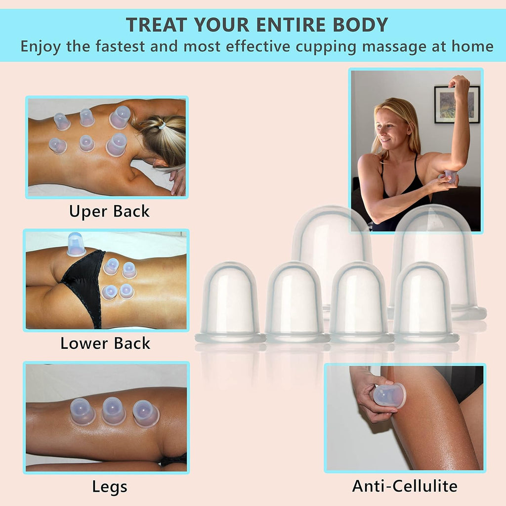 Silicone cupping set, 6 massage cups, 2 sizes, for pain relief | massage therapy cups for arthritis and pain relief, anti-aging and cellulite; cupping kit for relaxation and muscle recovery - view 5