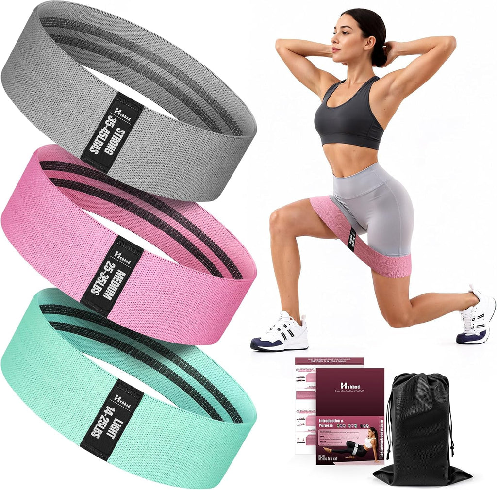 Fabric Resistance Band Set with Exercise Guide, 3 Levels for Hip and Glute | For women and men; 3 resistance levels with an exercise guide for legs, squats, yoga, fitness, and physical therapy