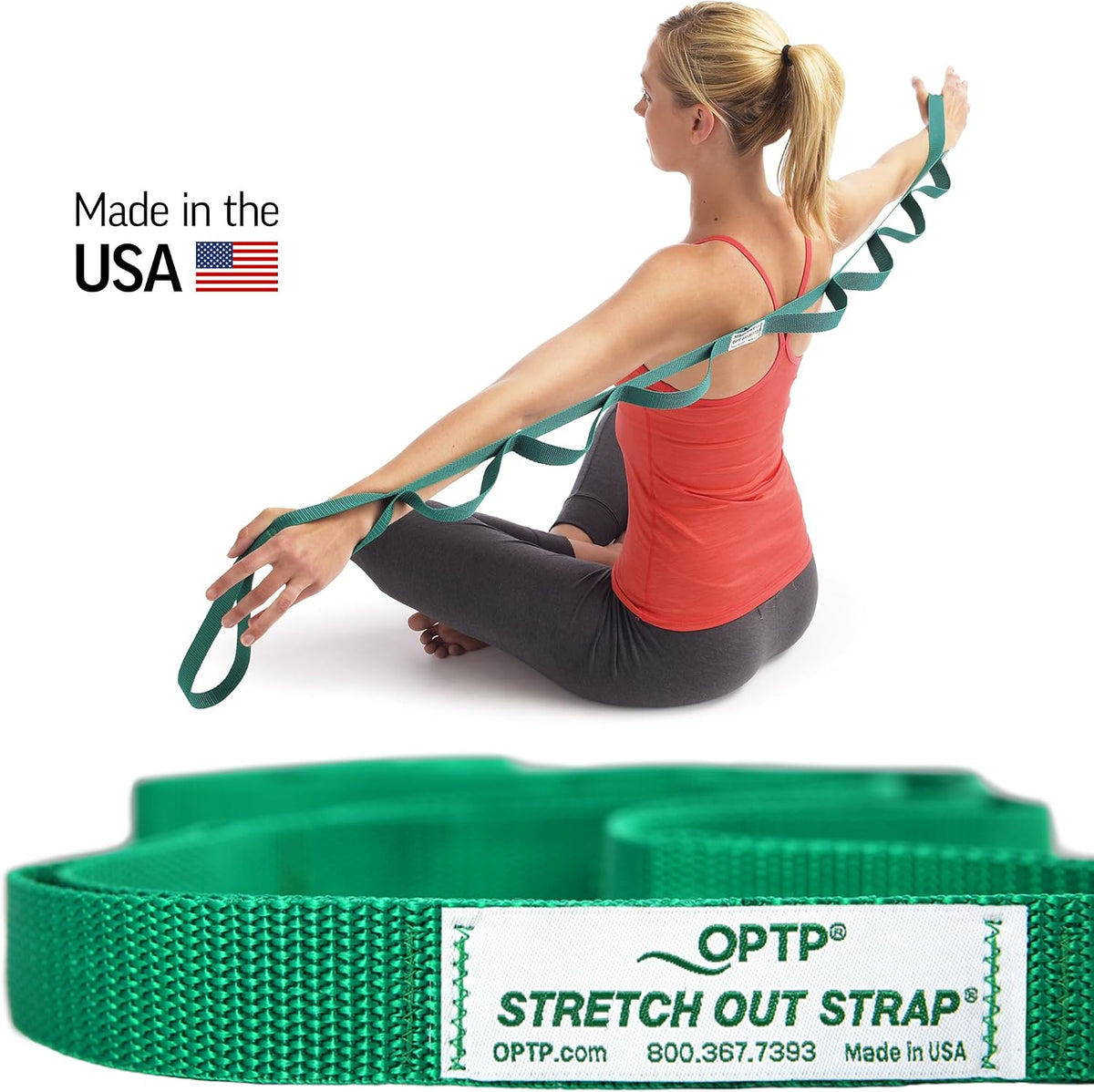The Original Stretch Out Strap with Exercise Poster, USA Made Top Choice Stretch Out Straps for Physical Therapy, Yoga Stretching Strap or Knee Therapy Strap - view 3