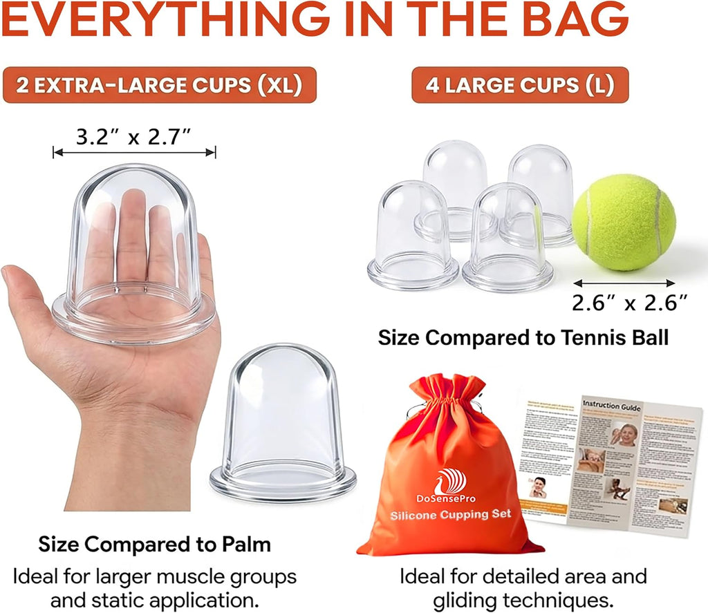 Silicone cupping set, 6 massage cups, 2 sizes, for pain relief | massage therapy cups for arthritis and pain relief, anti-aging and cellulite; cupping kit for relaxation and muscle recovery - view 3
