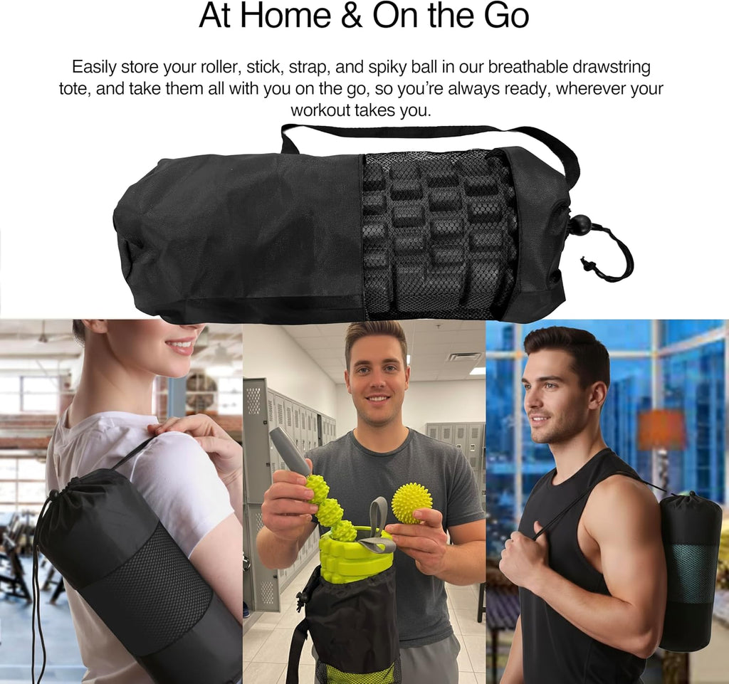 5-in-1 Massage Set, Complete Mobility Kit for Workout Recovery | Deep Tissue Roller for Legs, Spikey Foot Ball, Hamstring Stretch Strap, Quad Roller Stick, Carry Bag - view 5