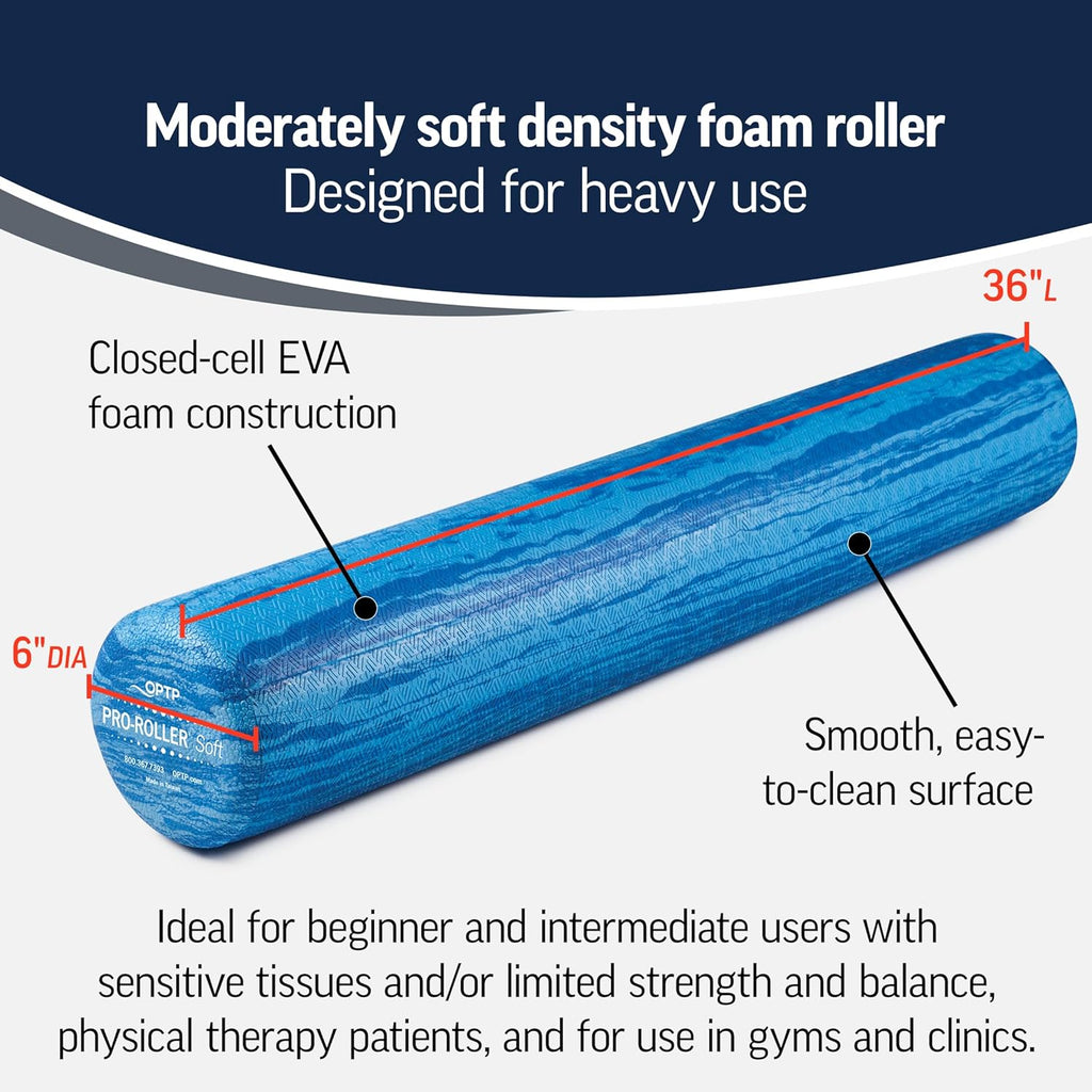 PRO-Roller Soft Density Foam Roller – Round, Blue, 36" x 6" | Soft foam roller for physical therapy, Pilates, yoga foam roll exercises, muscle recovery, blue, 36" x 6" - view 2