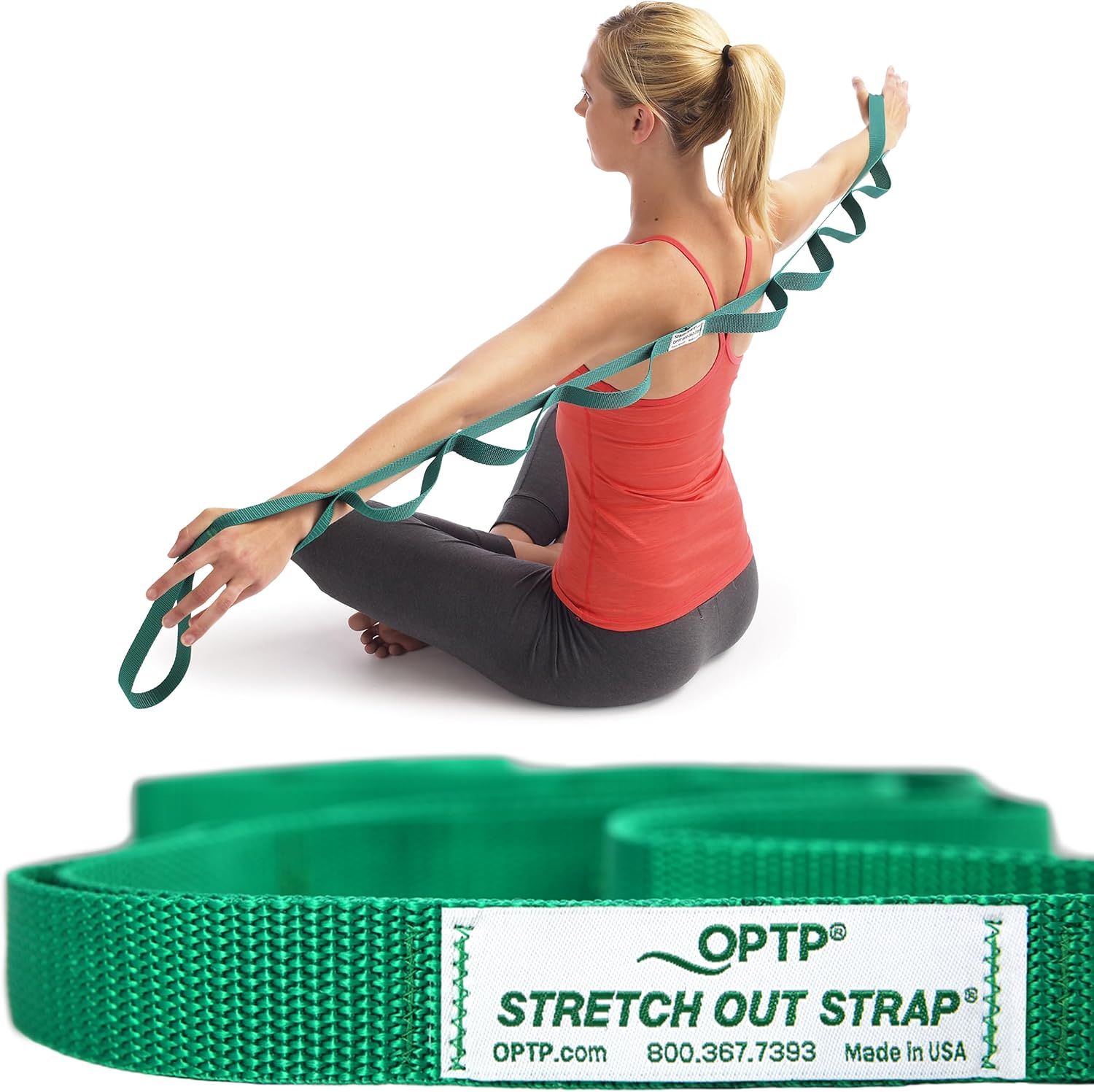 OPTP The Original Stretch Out Strap with Exercise Book, USA-Made Yoga Strap | USA-made Stretch Out Strap for flexibility & mobility, physical therapy, yoga stretching strap & knee therapy strap - view 3