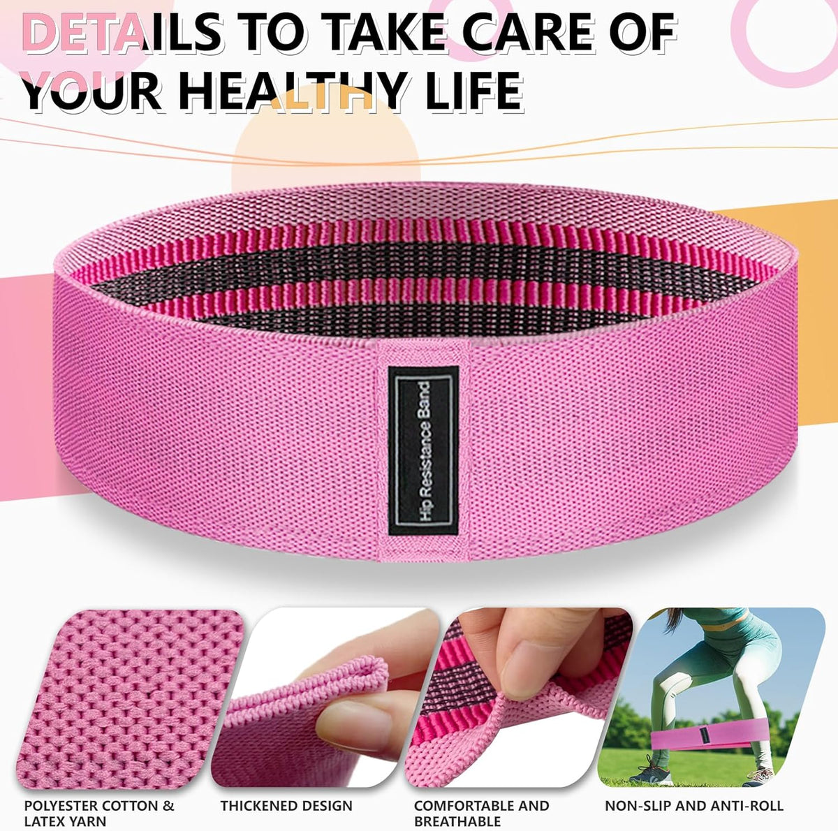 Exercise Bands, 3 Levels Fabric Resistance Bands for Working Out, Workout Bands Resistance for Women & Men, Multi-Colored Fabric Booty Bands for Leg Strength Training, Rehab, Yoga - view 3
