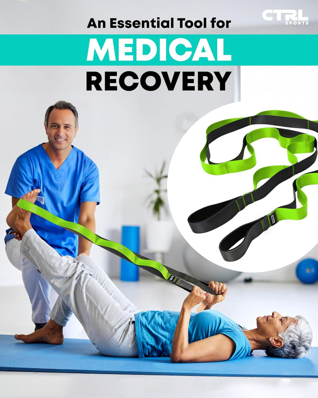 Stretching Strap with Loops - Non Elastic Yoga Strap for Physical Therapy | Video Exercises Included - Stretch bands for Stretching Equipment and Flexibility - Fascia, Hamstring & Leg Stretcher Belt - view 6