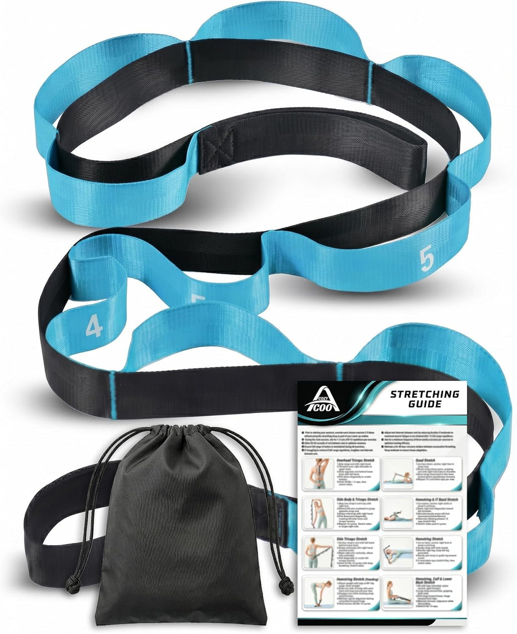 Stretching Strap with Loops for Physical Therapy,Knee,Calf,Back | Yoga Strap for Stretching,Non-Elastic Stretch Band,Rehab,Pilates,Flexibility Training,Hamstring,Leg Lifter,Fascia,Hip