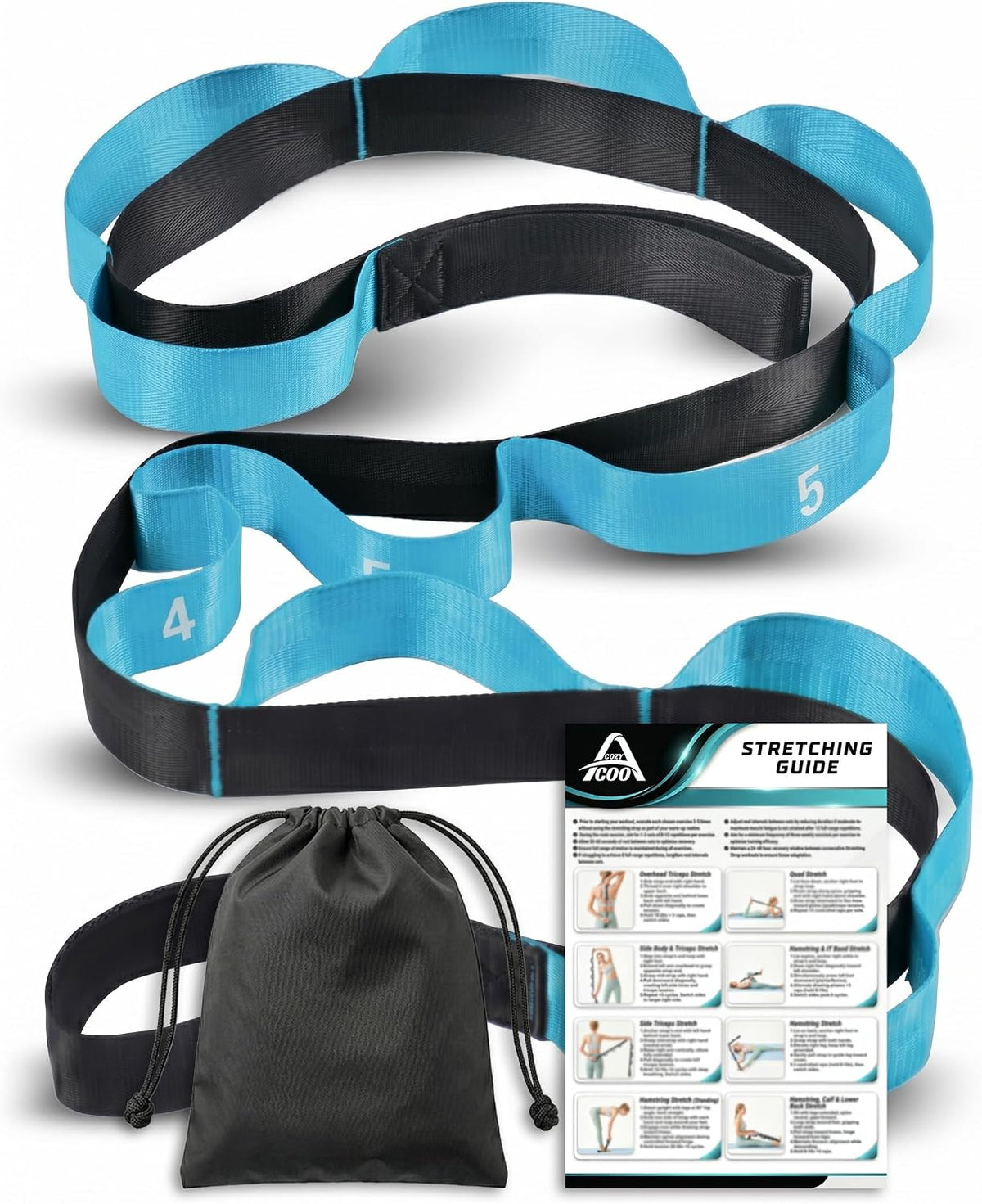 Stretching Strap with Loops for Physical Therapy,Knee,Calf,Back | Yoga Strap for Stretching,Non-Elastic Stretch Band,Rehab,Pilates,Flexibility Training,Hamstring,Leg Lifter,Fascia,Hip