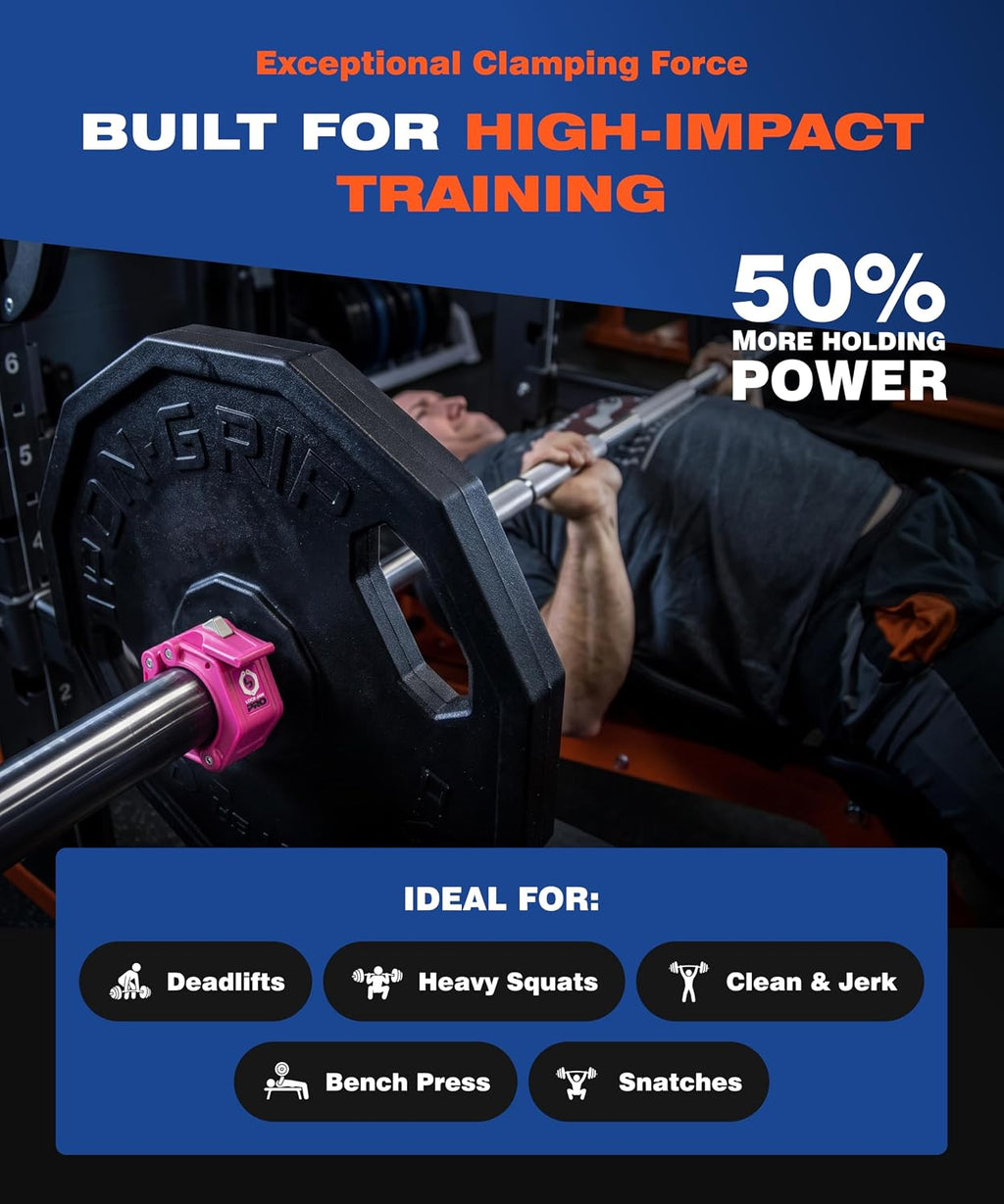 Lock-Jaw PRO 2 Barbell Collars/Clamps, 2"/50mm Olympic Bars | Heavy Duty Bar Clamps, Secure Weight Hold, Strength Training & Home Gym, Gym Accessories, Barbell Clamps, Quick Release - view 4