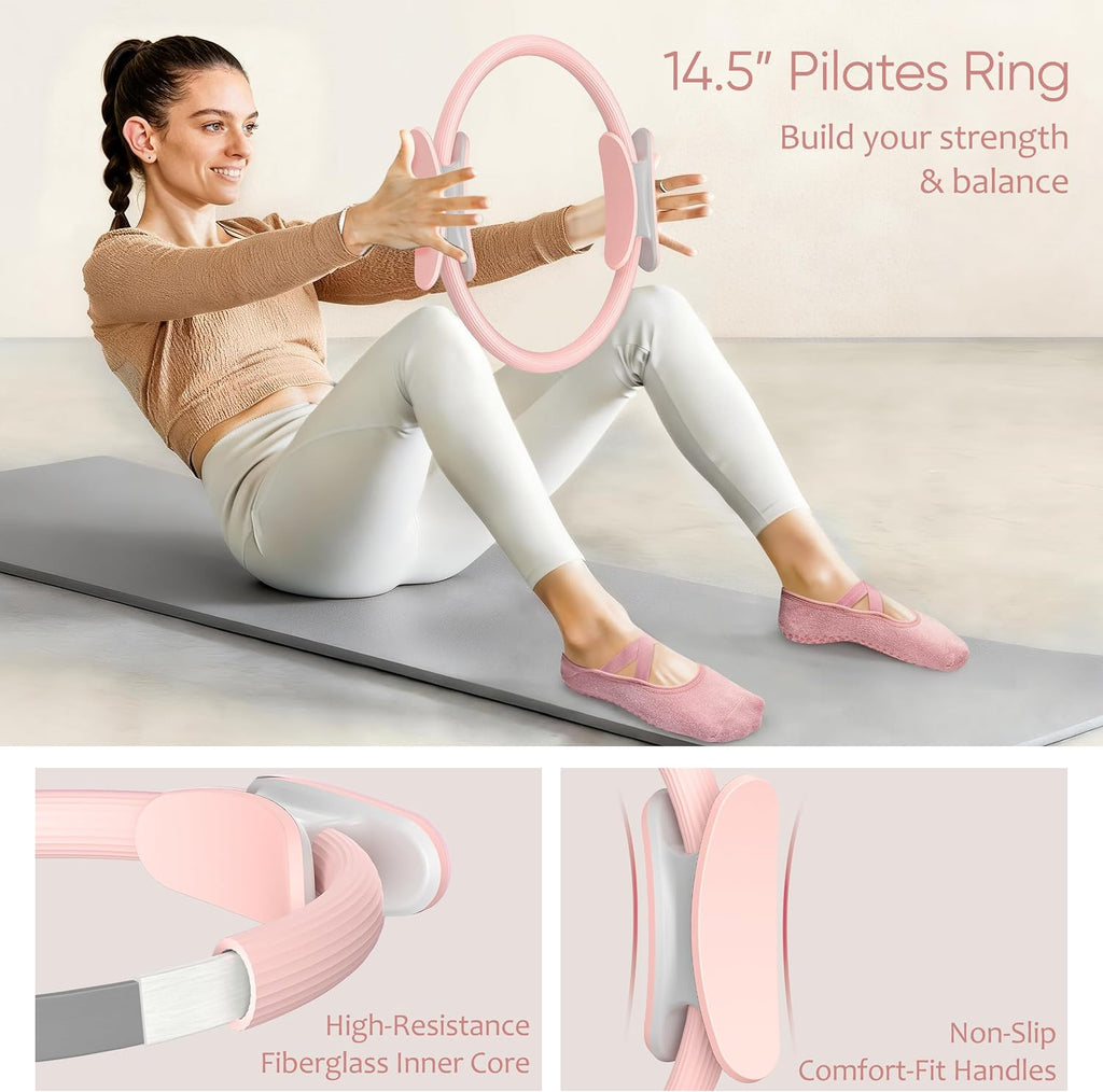 Pilates Kit, Home Pilates Workout Kit for Women, Pilates Equipment with 14.5" Pilates Ring and Ball, Resistance Bands, Ankle Weights, Sliders & Grip Socks for Home Workouts - view 3