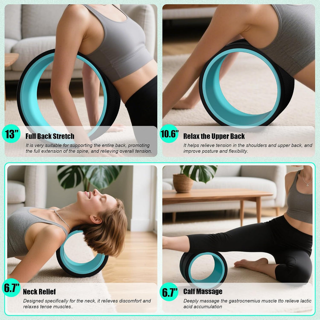 3 pack back roller - yoga wheel for back pain relief & stretching, back wheel for deep tissue massage, foam roller for physical therapy & exercise | blue - view 2