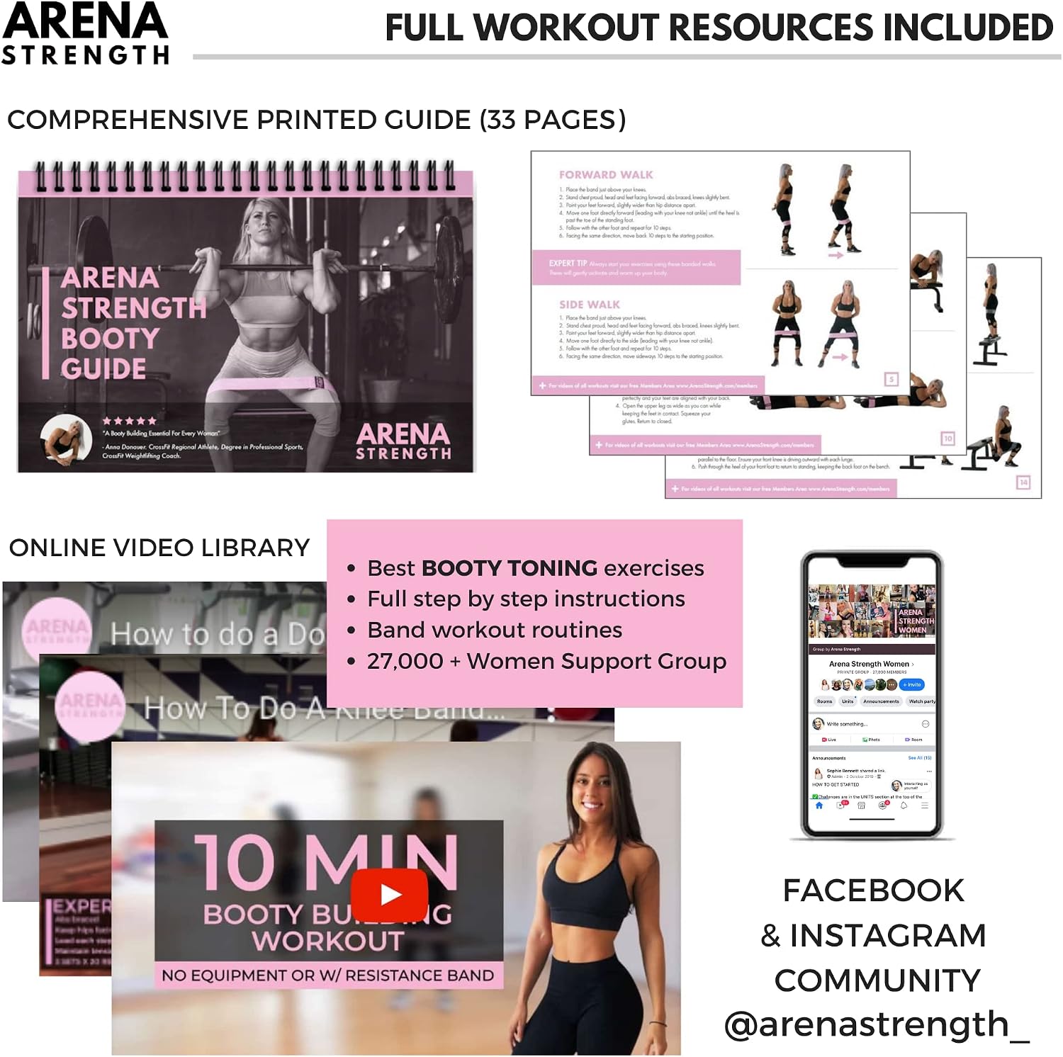 Fabric Booty Bands - Fabric Exercise Bands for Legs and Butt | Fabric Resistance Bands | Hip Resistance Bands with Workout Guide and Carry Case - view 4