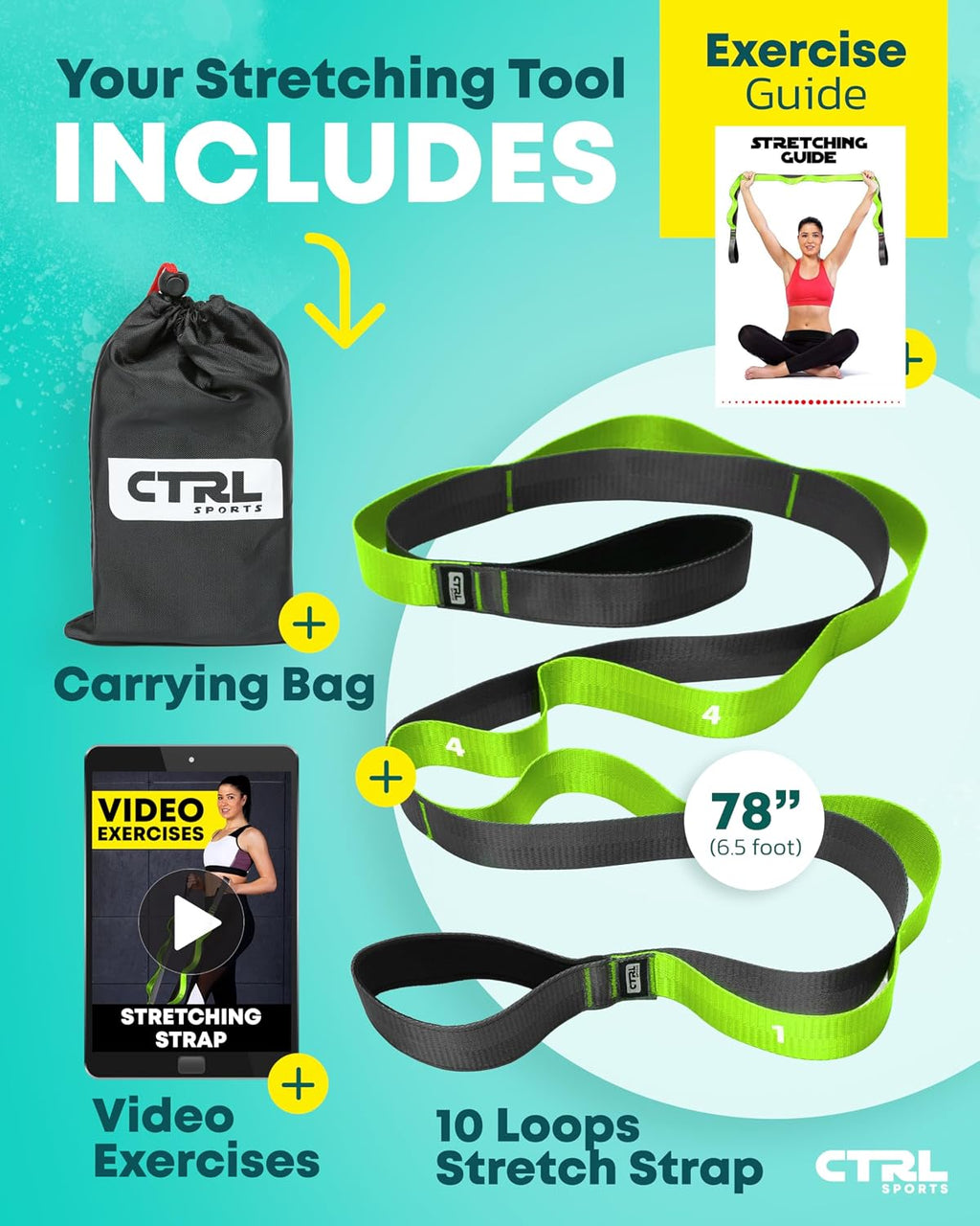 Stretching Strap with Loops, Non Elastic Stretch Band for Physical Therapy | Video Exercises Included - Yoga Strap for Stretching Equipment and Flexibility - view 2