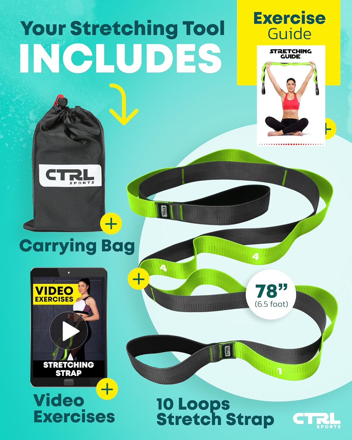 Stretching Strap with Loops, Non Elastic Stretch Band for Physical Therapy | Video Exercises Included - Yoga Strap for Stretching Equipment and Flexibility - view 2