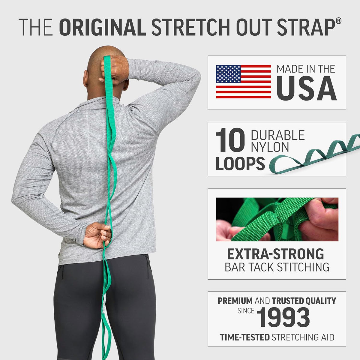 The Original Stretch Out Strap with Exercise Poster, USA Made Top Choice Stretch Out Straps for Physical Therapy, Yoga Stretching Strap or Knee Therapy Strap - view 4