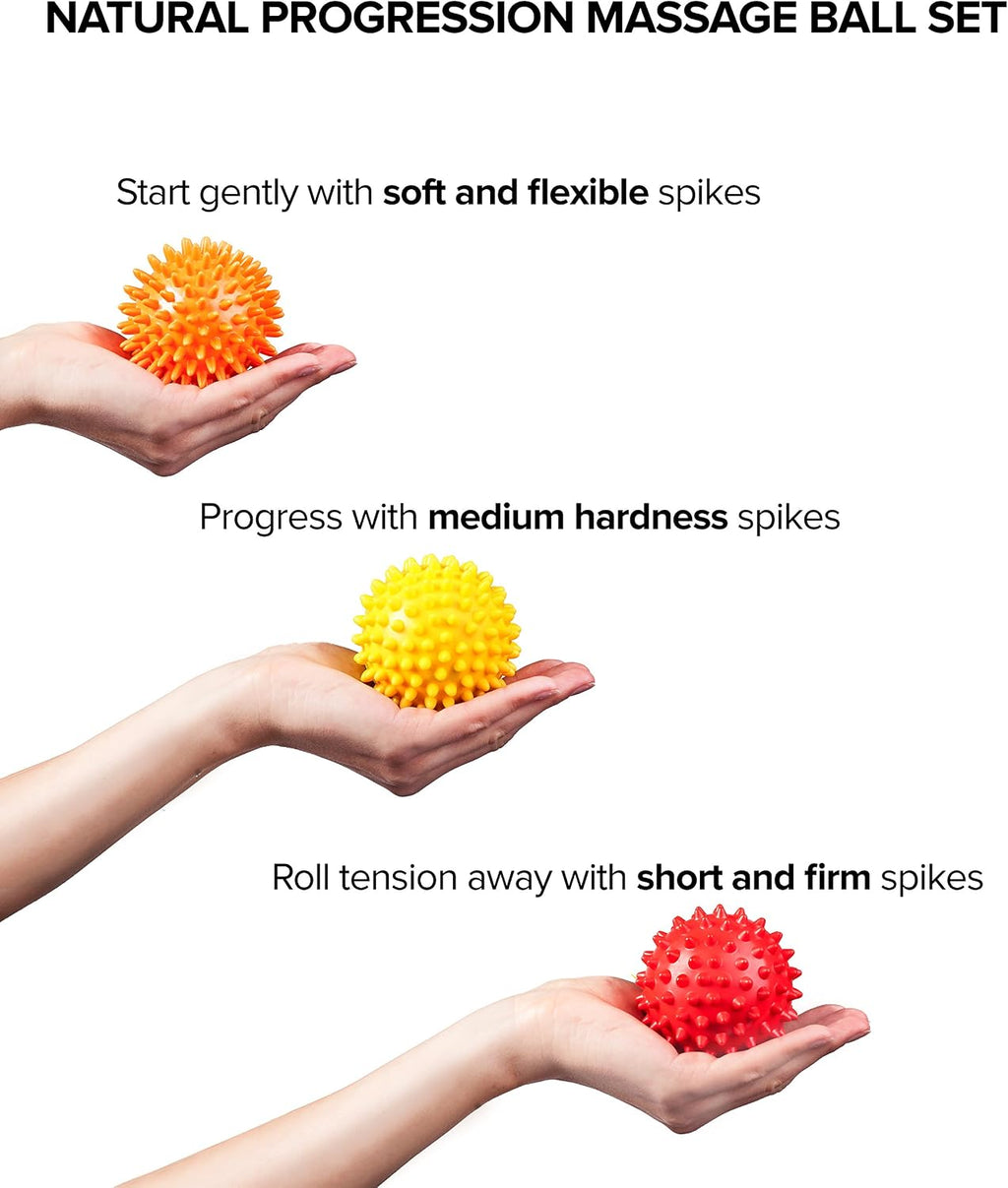 Spiky massage balls for feet, back, hands, muscles - firm, medium and soft spiked massager rollers for plantar fasciitis, exercise, neuro-balance, physical therapy, 3-inch - view 2