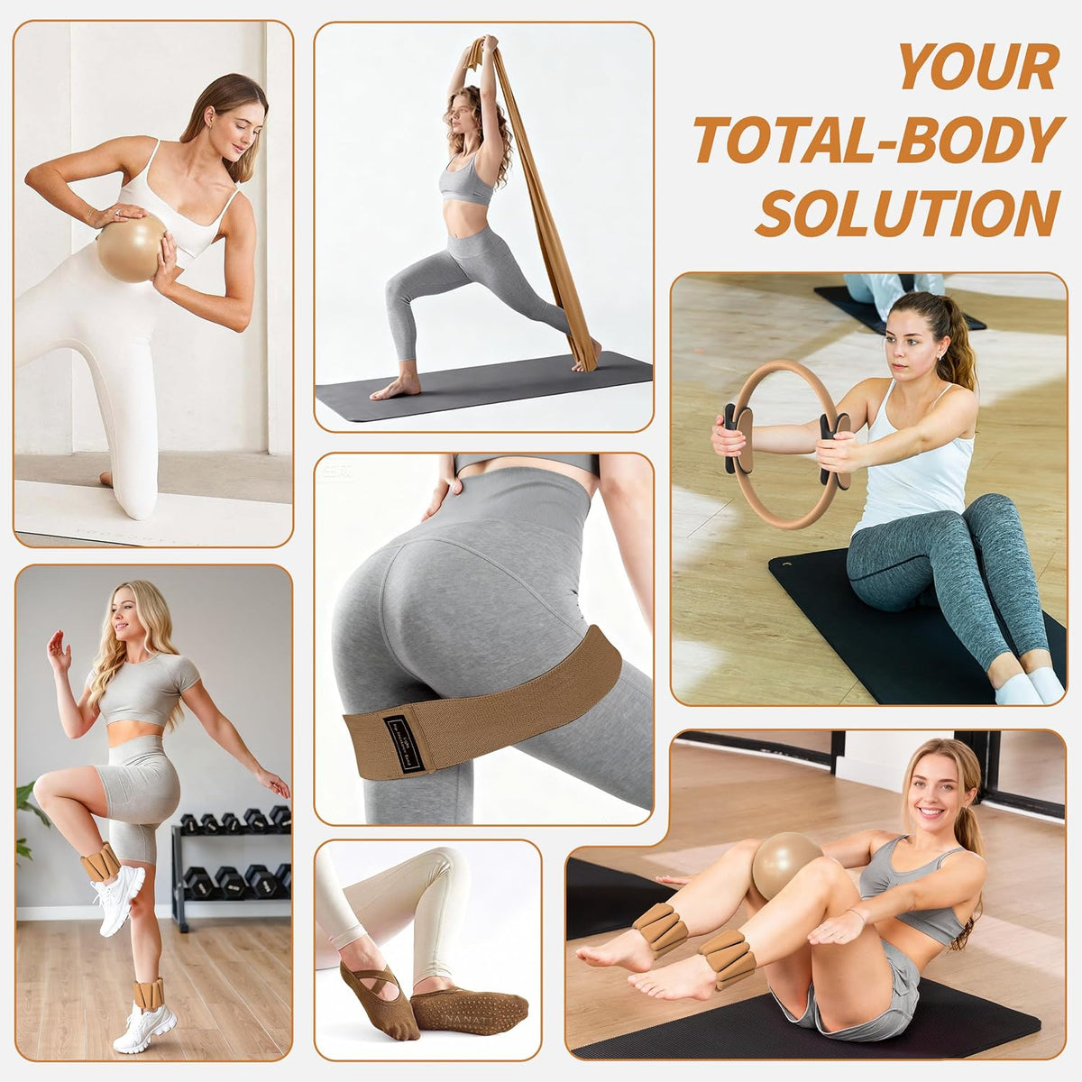 Pilates Kit, Home Pilates Workout Kit for Women, Pilates Equipment with 14.5" Pilates Ring and Ball, Resistance Bands, Ankle Weights, Sliders & Grip Socks for Home Workouts - view 2