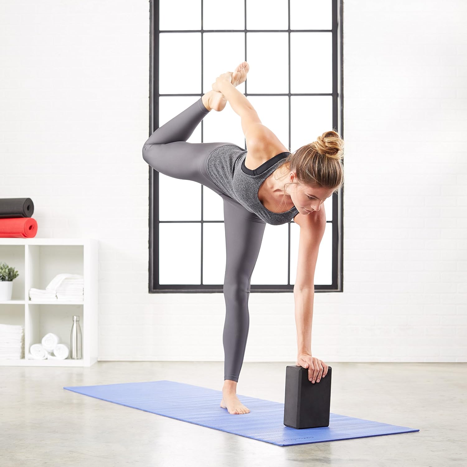 Non-Slip Yoga Blocks, Set of 2, Deepen Poses, 4" x 9" x 6", Black - view 3