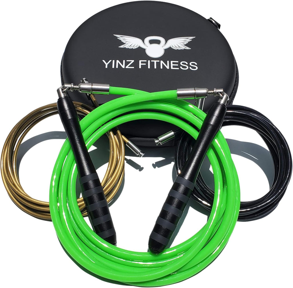 Rope - weighted jump rope set with 3 interchangeable cables, professional handles and premium carrying case, get fit and get lean in 2020 with this home workout bundle