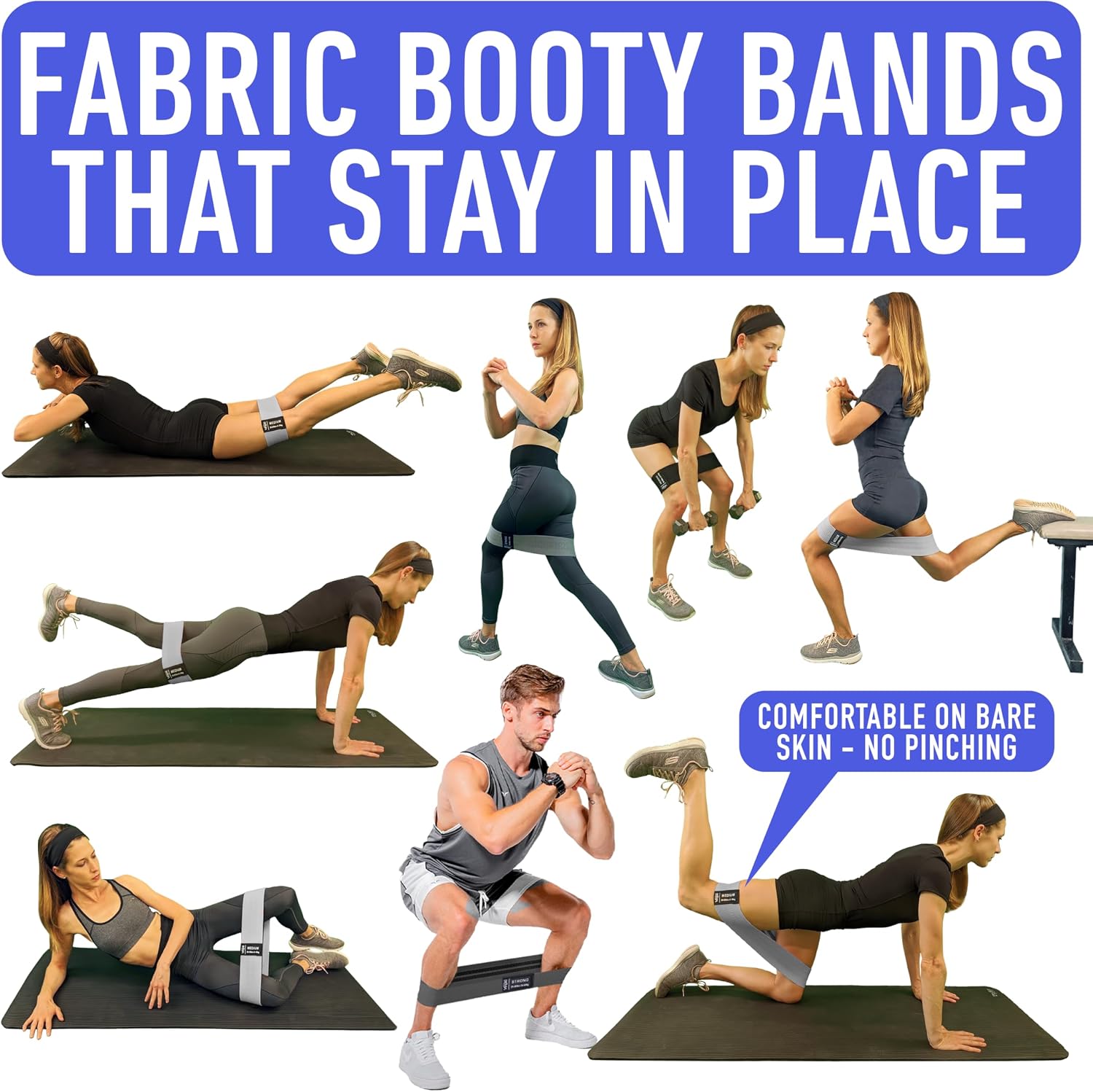 Resistance bands for working out with workout bands guide. 4 booty bands for women men fabric elastic bands for exercise bands resistance bands for legs bands for working out hip thigh glute bands set - view 2