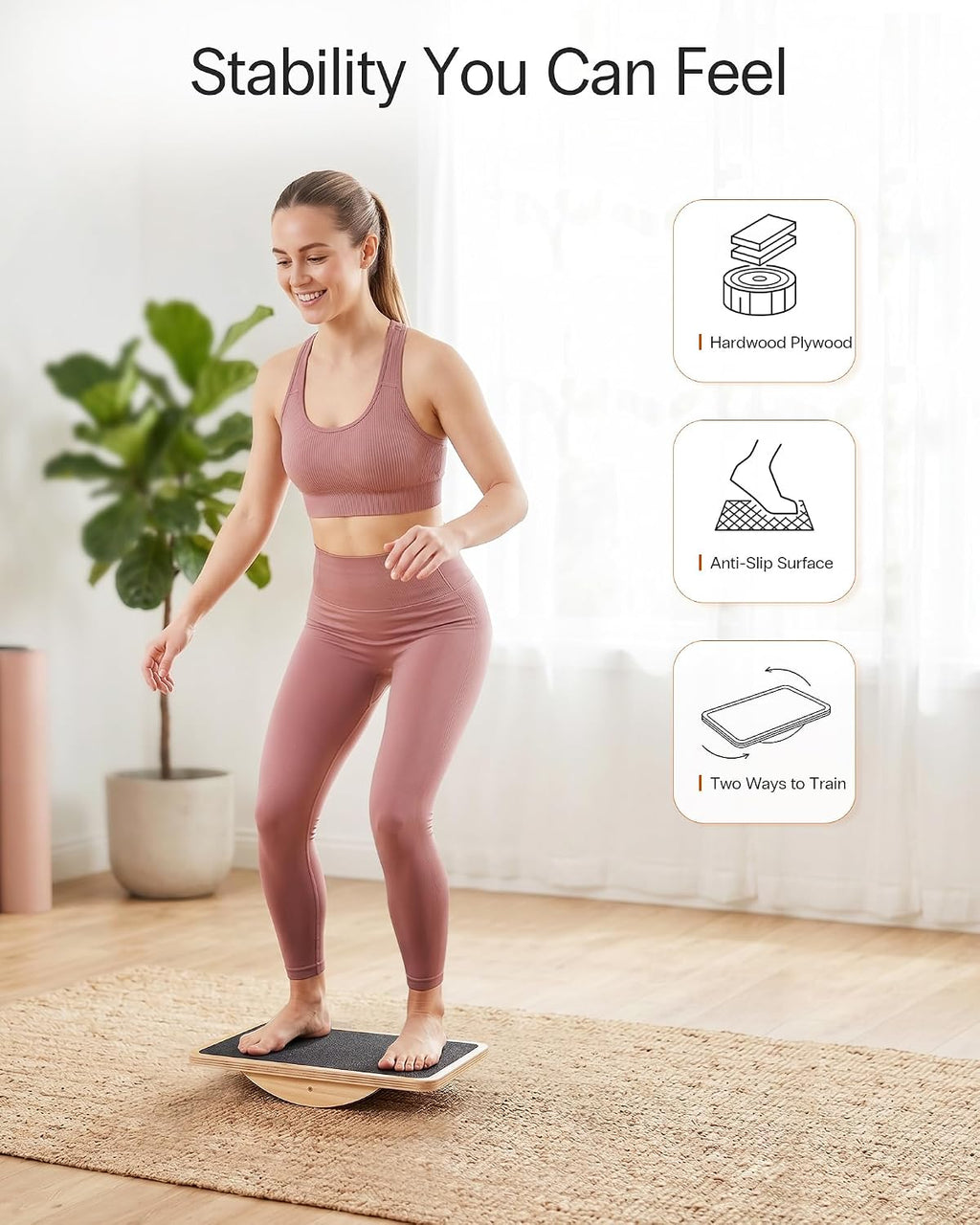 Wooden Balance Board, Basic Rocker or Advanced 360° Wobble | Beginner-to-Advanced Options, Non-Slip Surface, Ankle Rehab, Physical Therapy, Core Stability and Balance Training - view 2