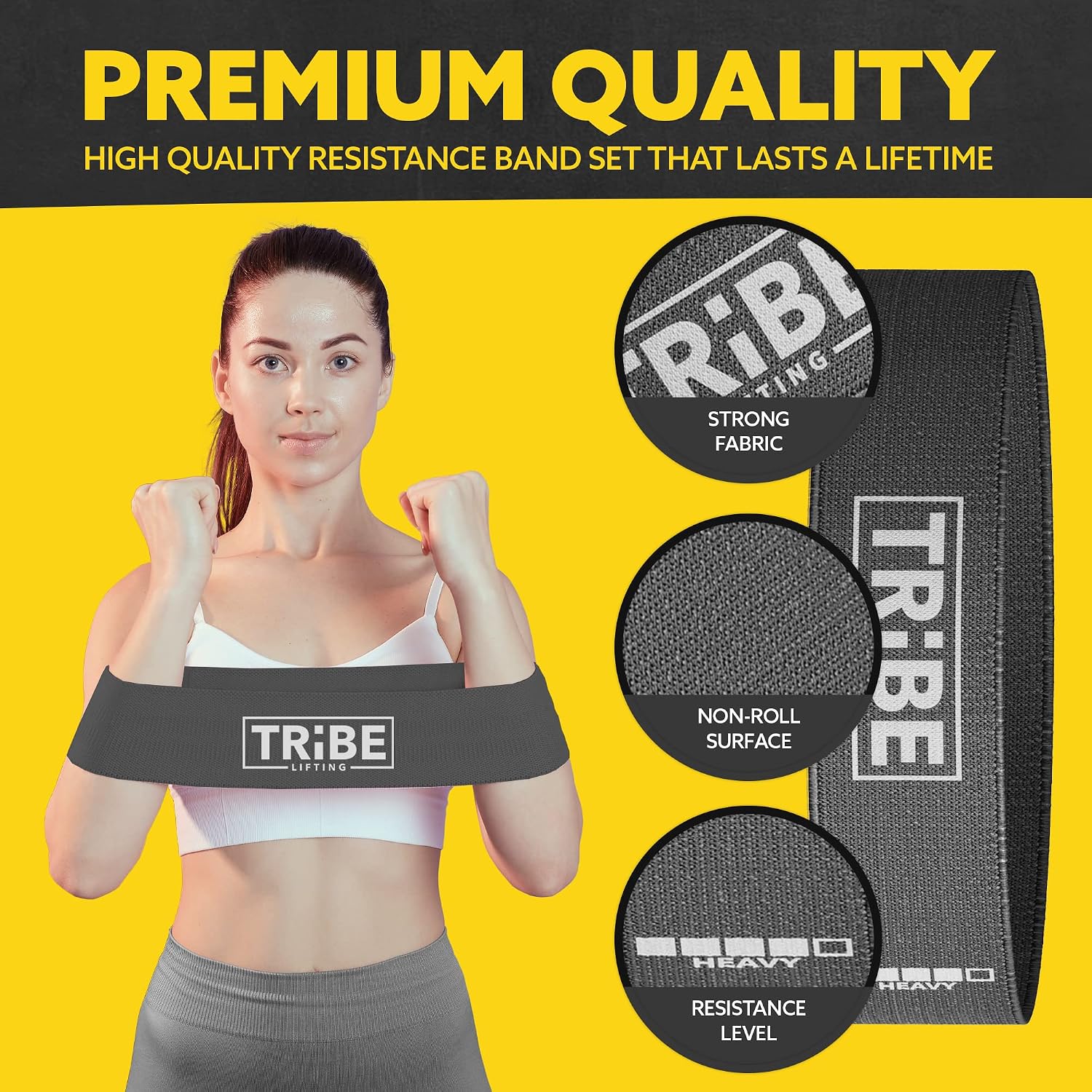 Fabric resistance bands for working out, 5-band set for legs and glutes | booty bands for women and men, 5 resistance levels, for glute activation, hip training, squats, lunges and physical therapy - view 6